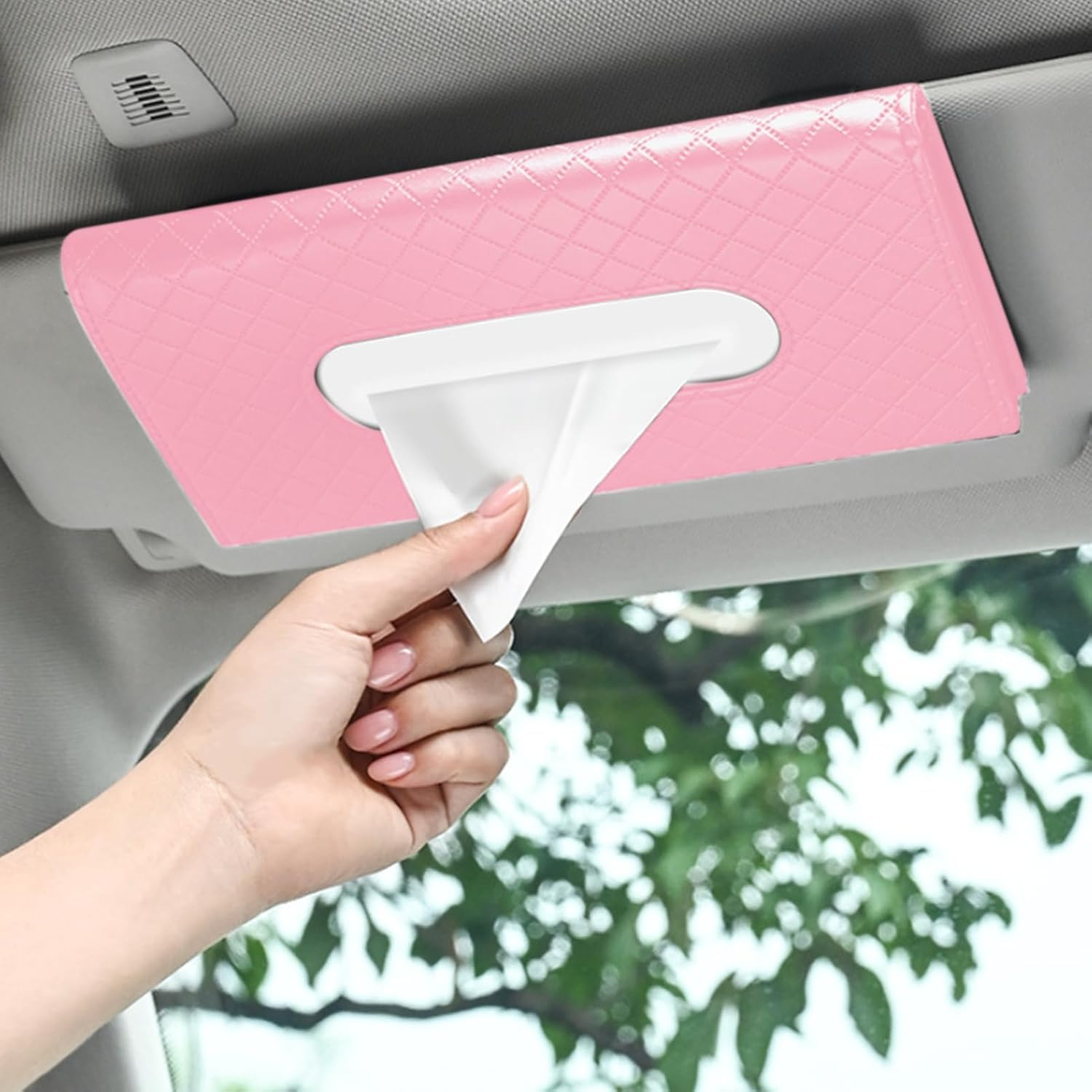 Car Tissue Holder, Car Visor Tissue Holder, PU Leather Car Tissue Holder, Hanging Paper Towel Clip, Car Sun Visor Accessories, Compatible with Most Cars (Pink) image number 5