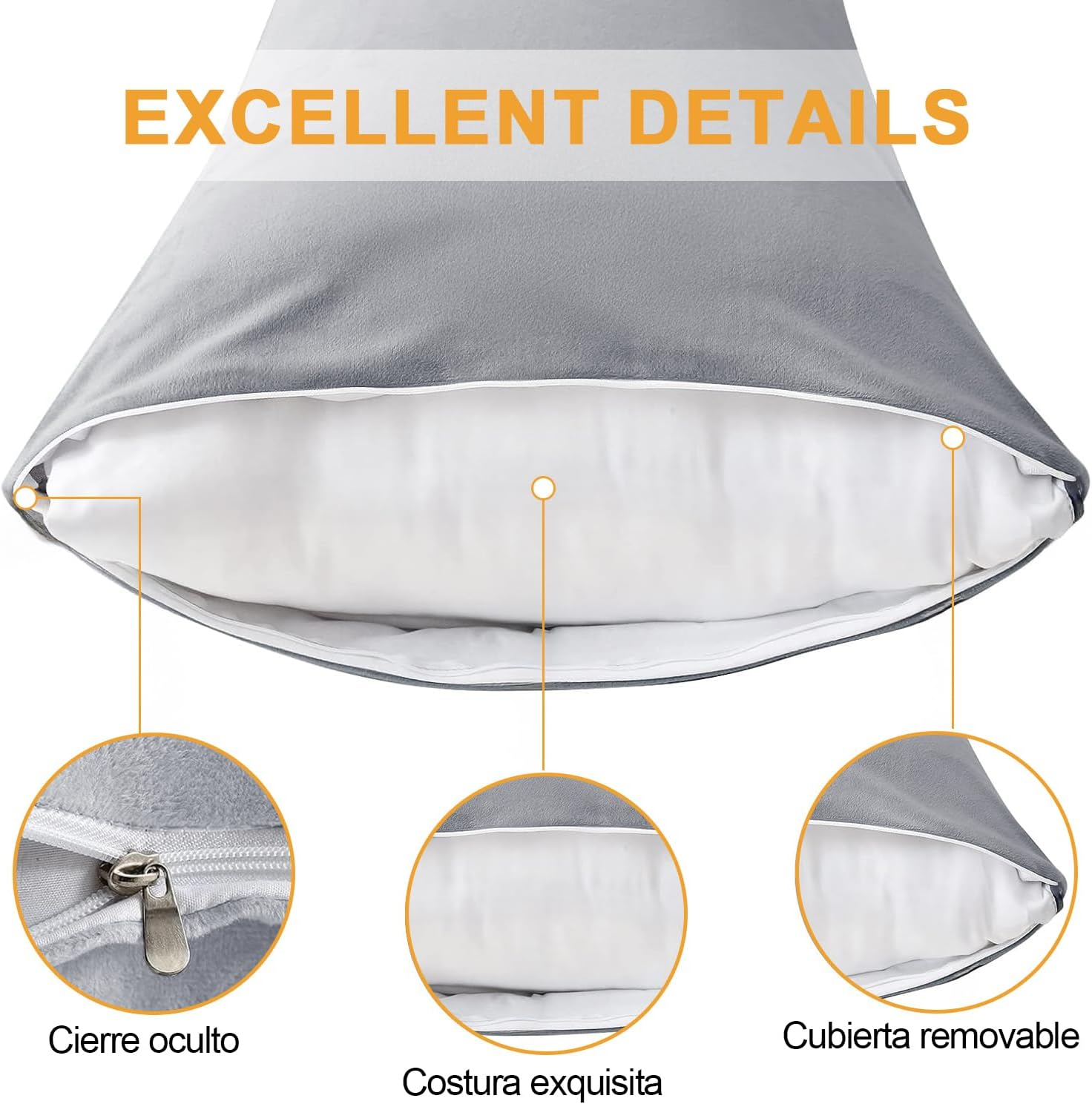 Full Body Pillow, Soft Long Pillow for Sleeping, Body Pillow with Velvet Cover, Full Body Pillow for Adults and Pregnancy with Removable Pillow Cover image number 4