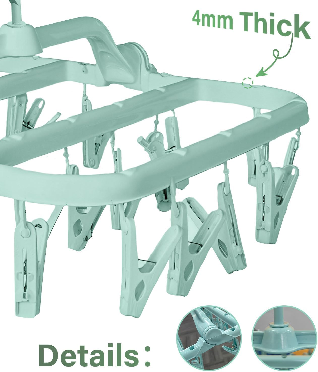 2Pack Clothes Drying Hanger - 32 Clips Folding Laundry Hanger with Drip Foldable Hanging Rack for Sock, Drying Bras, Lingerie, Clothes, Towels, Scarves, Underwear Hanger for Washing Line image number 2