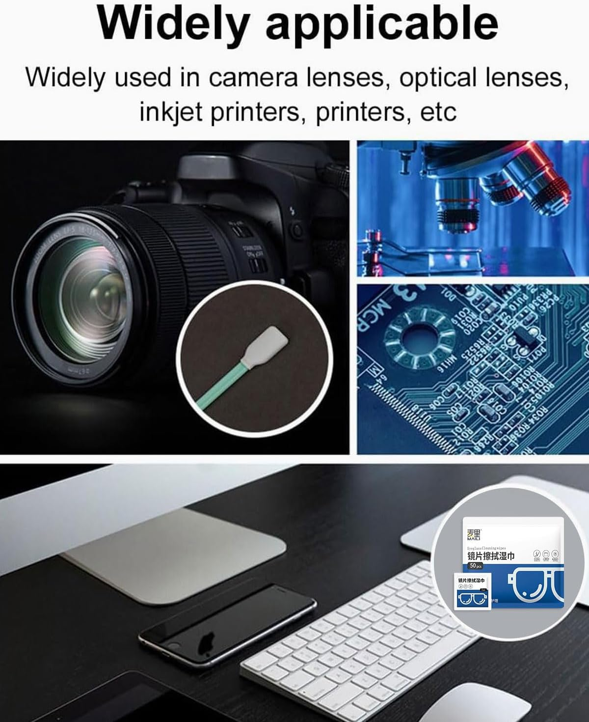 50Pcs Foam Cleaning Swabs Sterile Cleaning Sponge Sponge Swabs for Cameras Lens Inkjet Printer Soft Cotton Tips with 50 Cleaning Wipes image number 5