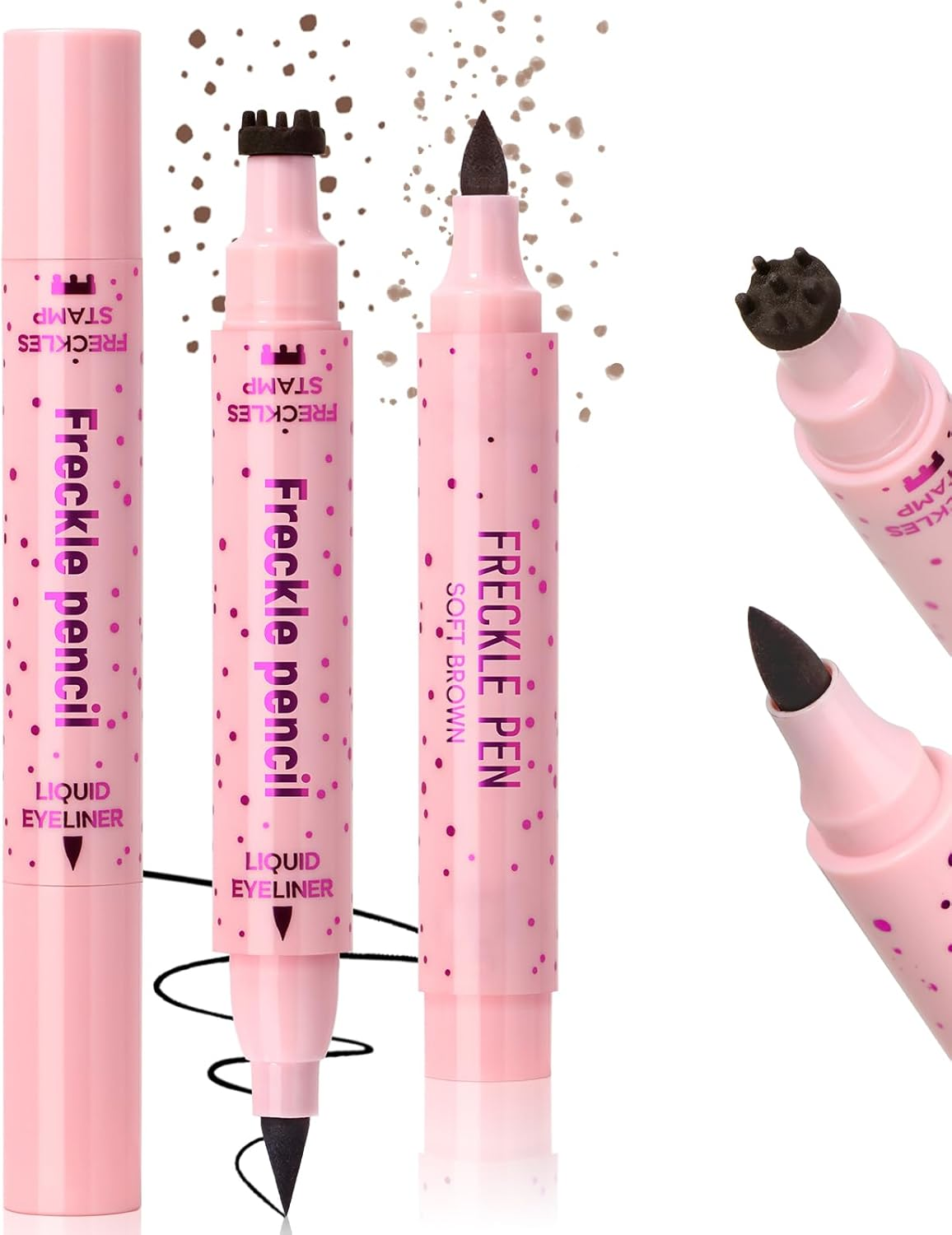 Noerrors 2 Colour Freckle Stamp Pen for Natural Lifelike False Freckles, 2 in 1 Dark Brown Freckle Stamp Eyeliner Light Brown Soft Dot Pen Sun-Kissed Makeup image number 1