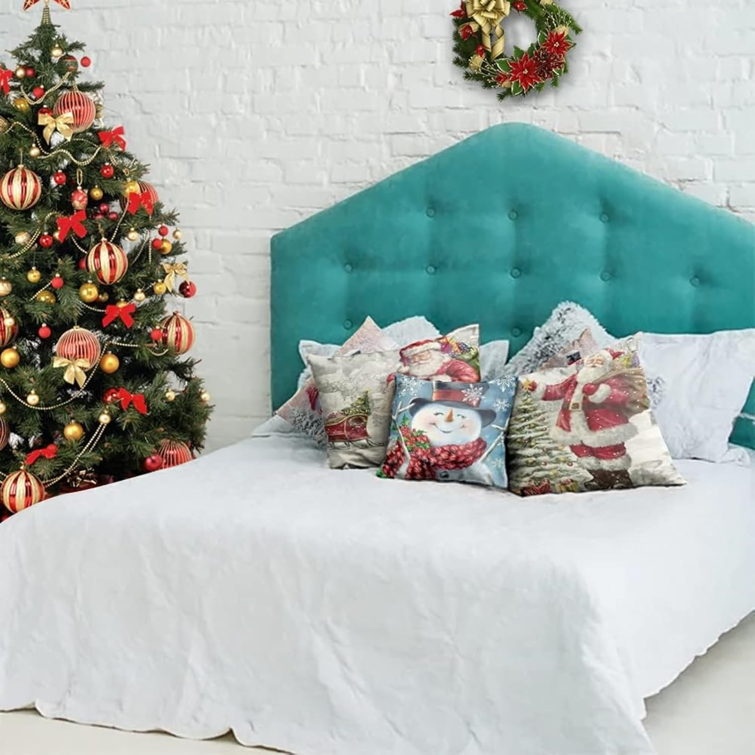 Mizoxy 4 Pcs Christmas Pillow Covers Set, Snowman Santa Claus Winter Cushion Covers for Sofa Couch Bed, Holiday Xmas Throw Pillow Cases Home Decorations image number 1