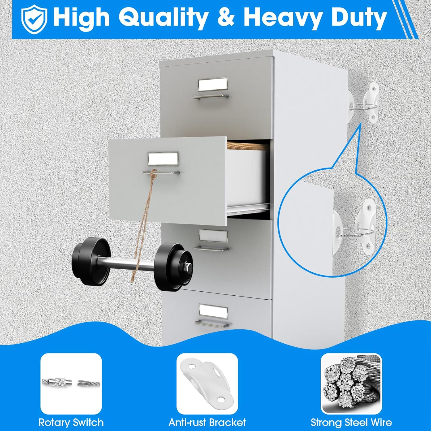 Guirnd 6 Pack Furniture Anchors, anti Tip Furniture Anchors for Baby Proofing, Metal Earthquake Straps Furniture Straps Wall Anchor for Dresser and Bookcase (White) image number 6