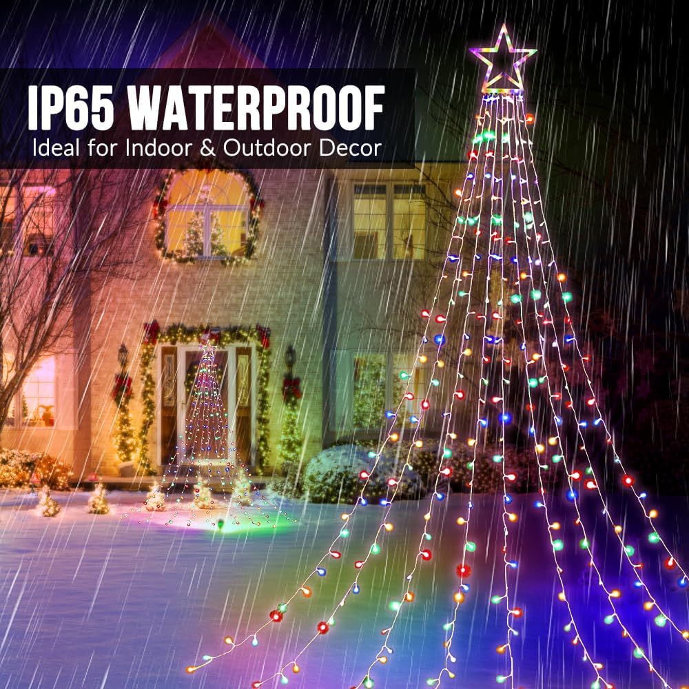 WOTOW Christmas String IP65 Waterfall Lights with 317 LED Star Hanging Twinkle Fairy Curtain Lights for Party Wedding Patio Indoor Outdoor Decorative Water Flow Lights Multi-Color image number 6