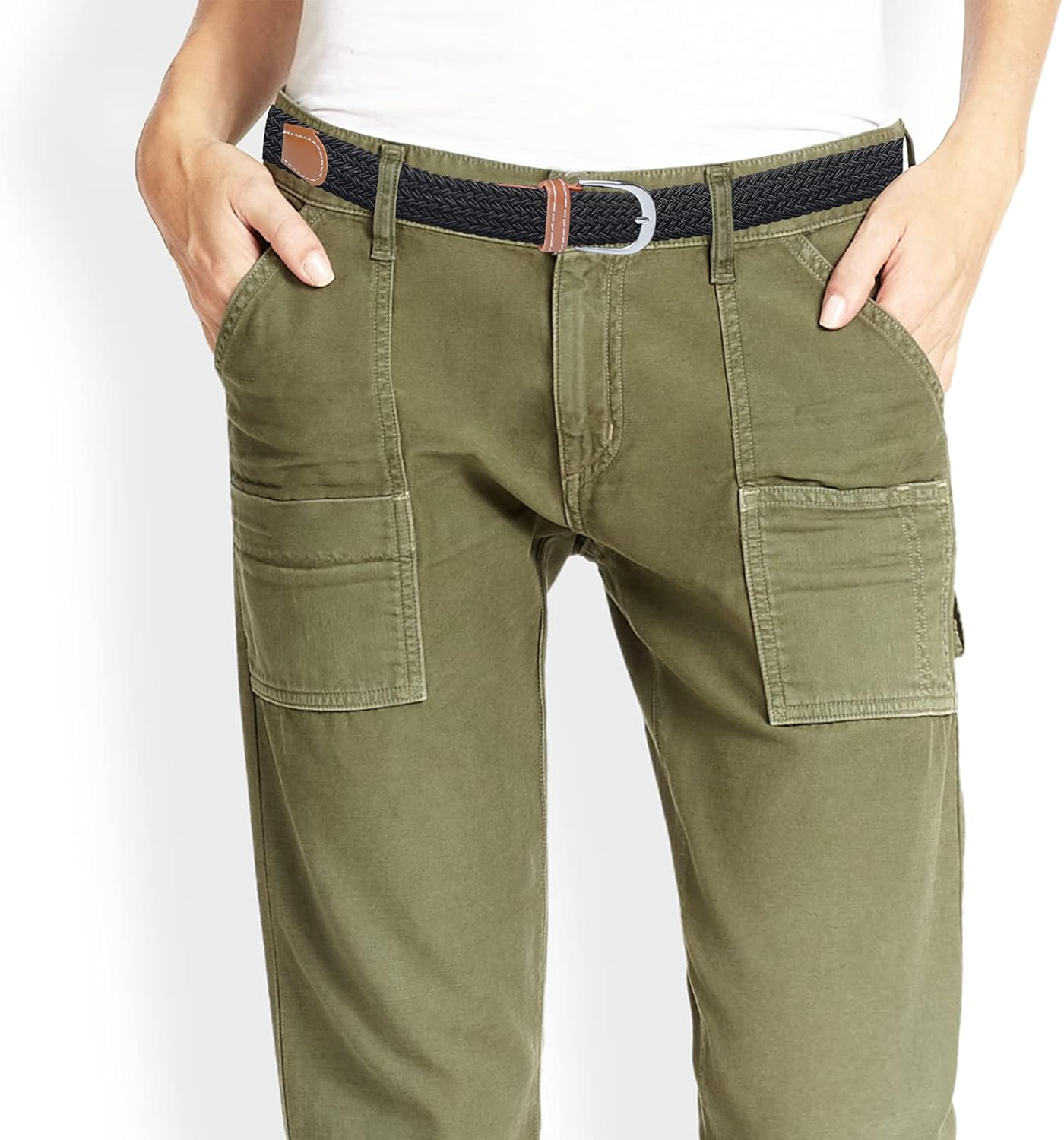 SWAUSWAUK Belts for Women X 2 Pcs - Ladies Belts for Jeans & Pants Elasticated Elastic Belt Women - Black+Brown image number 3