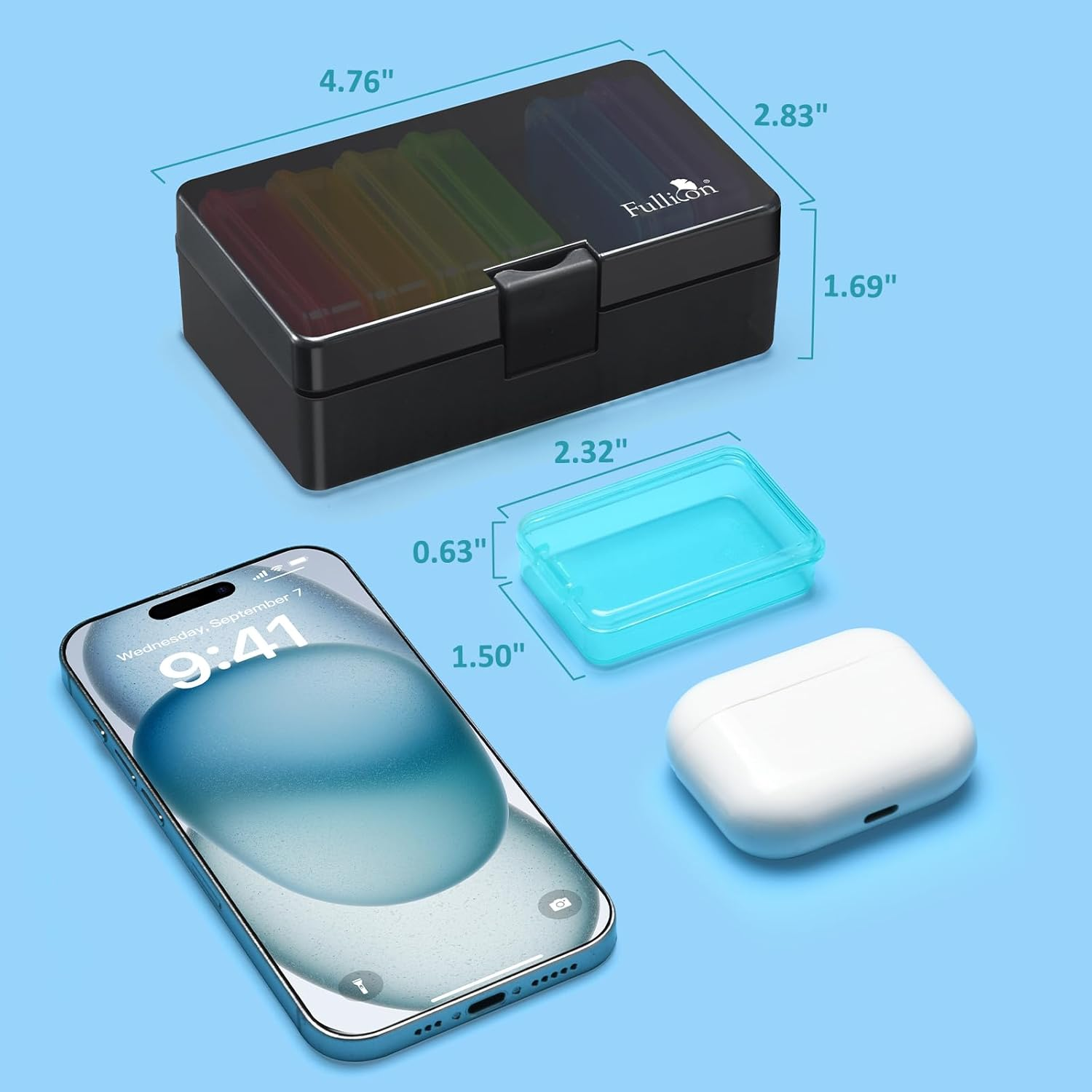 Fullicon Small Pill Case for Purse, Travel Medicine Pill Organizer, Weekly 7 Day Daily Pill Box, Pocket Pharmacy Pill Container Dispenser Holder with Labels (Black Rainbow) image number 6