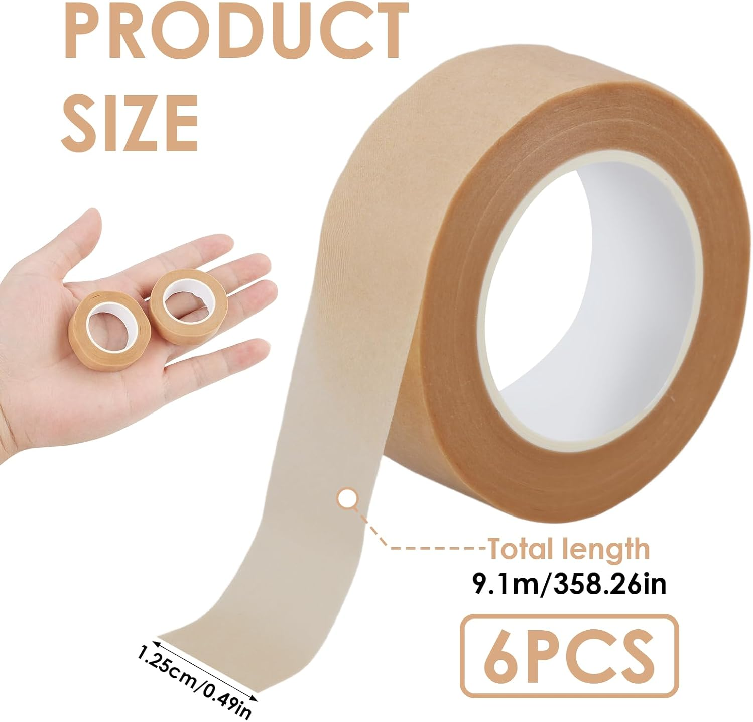 6 Pack Rolls PE Micropore Medical Paper Tape Roll 1.25Cm X 9.1M, Flexible & Breathable Self Adhesive Waterproof Medical Tape for Eyelash Extensions Wound Sensitive Skin Injuries Swelling Sport (Skin) image number 2