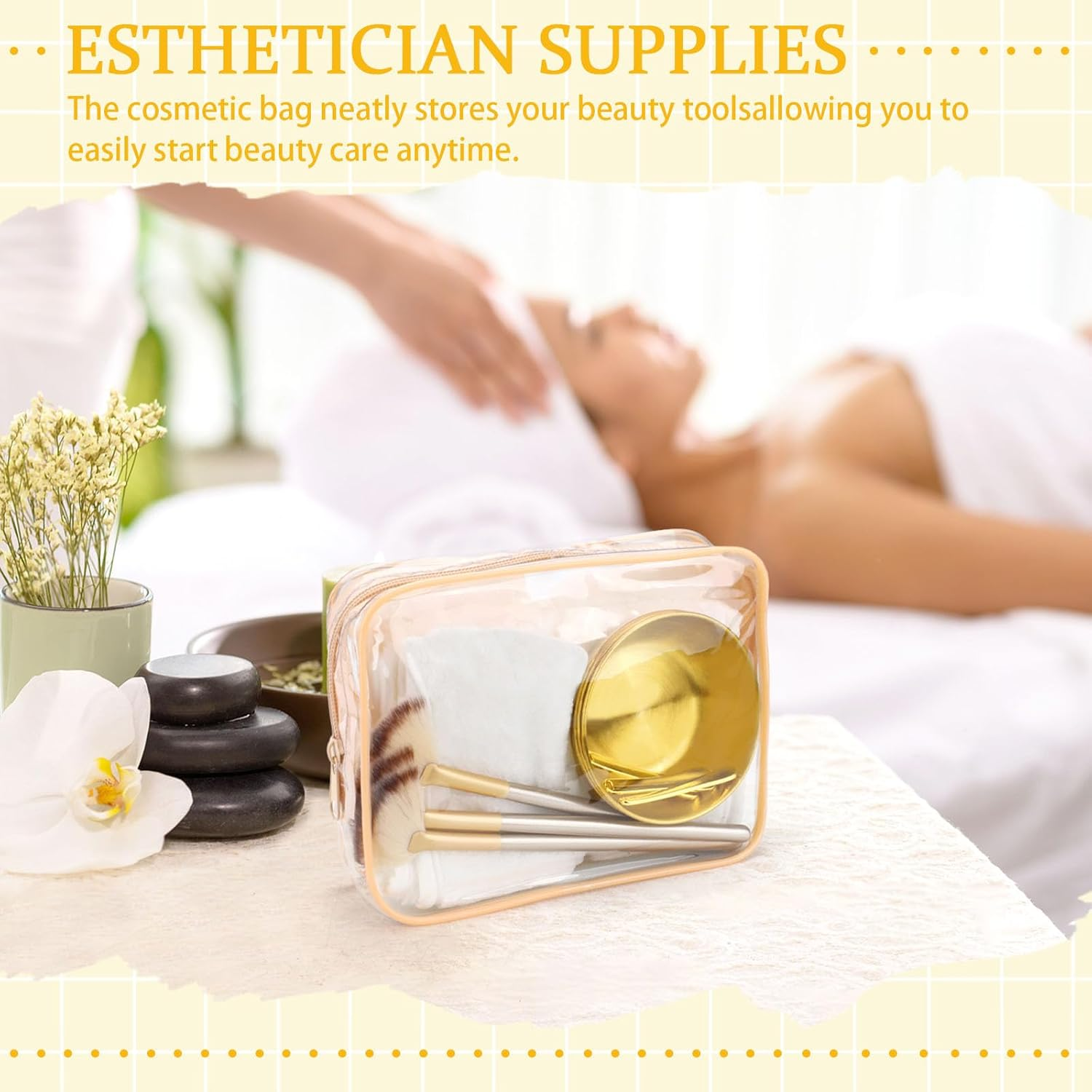 13 Pieces Esthetician Supplies Set, Cosmetic Fan Brush for Facial with Headband, Mixing Bowls, Makeup Spatula & Clear Zippered Cosmetic Bag, Skincare Applicator Tool for Home Salon Use image number 3