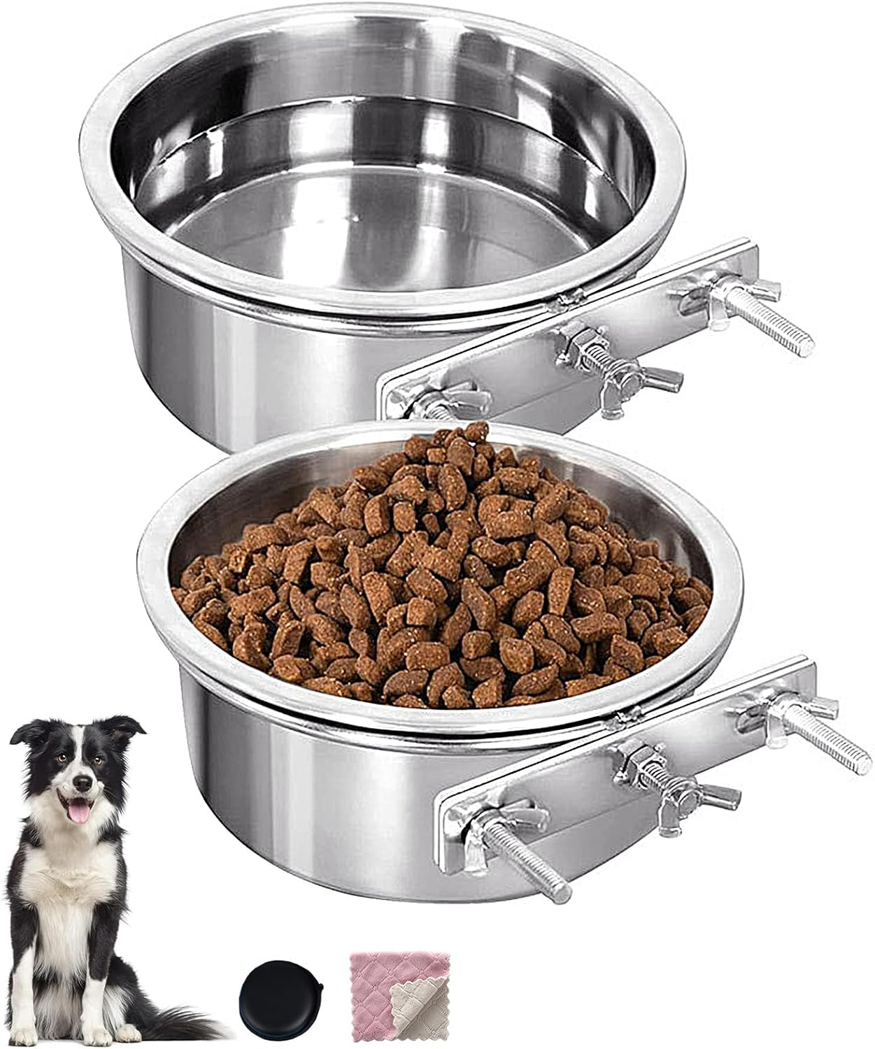Stainless Steel Dog Bowls, Stainless Steel Dog Bowls, No - Spill Dog Crate Bowls (Water & Food) - Hanging Kennel Water Container image number 4