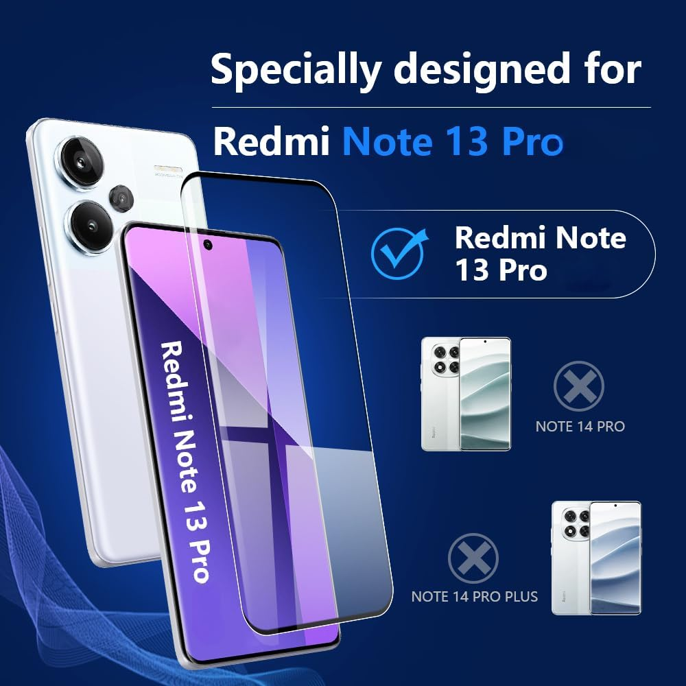 HCT STYLE 3D Tempered Glass Screen Protector for Curved 6.67 Inch Smartphone Screens - for Xiaomi Redmi Note 13 Pro, Pack of 2 with Cleaning Cloths and Dust Stickers - Xiaomi 12T image number 3