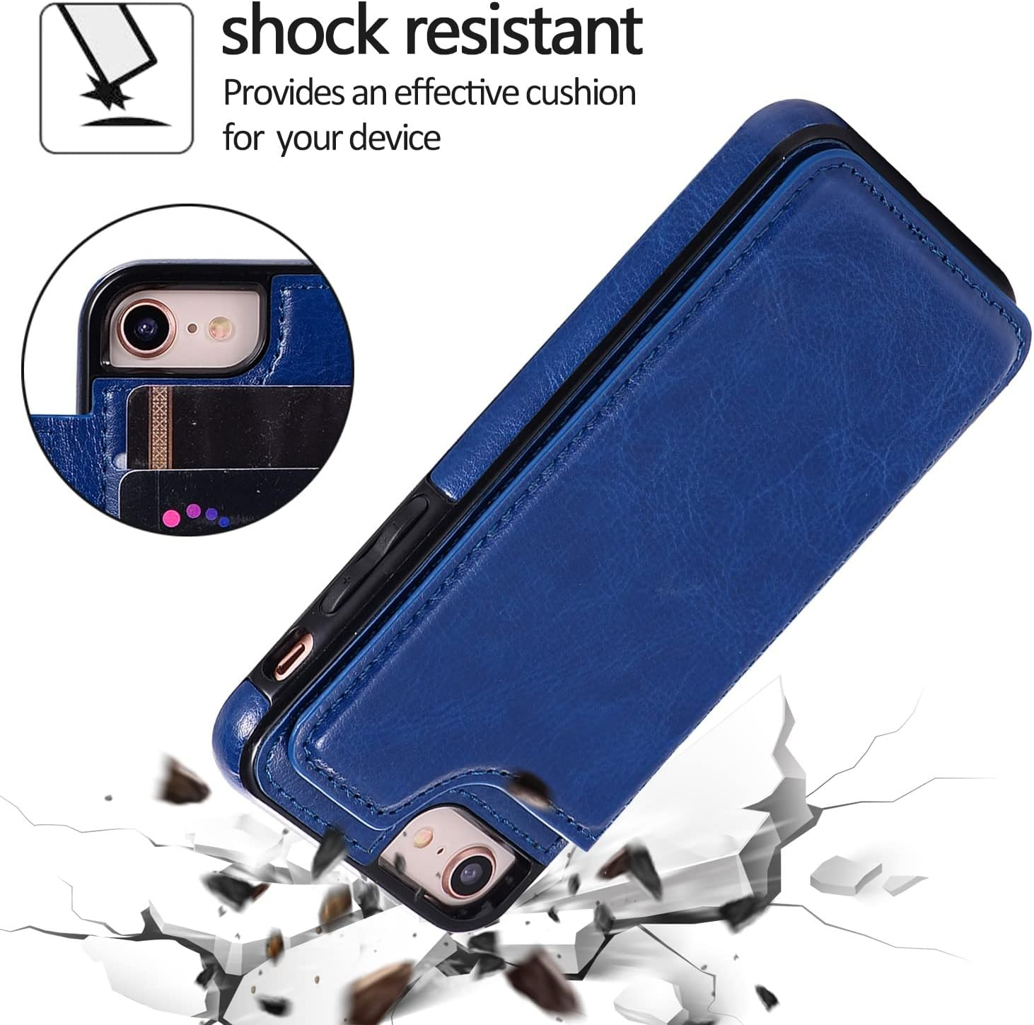 Wallet Case for Iphone 7/8,For Iphone SE 2020/SE 5G 3Rd Gen Case[Double Magnetic Clasp Durable Shockproof Cover] with Card Holders PU Leather Kickstand Card Slots-Blue image number 4