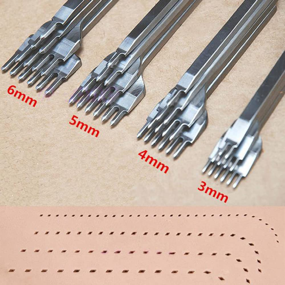 3-6Mm Leather Craft Tool DIY Hole Punch Leather Craft Claw Puncher, 1/4Pcs Hole Chisel Graving Stitching Punch Tools 1/2/4/6 Pin image number 6