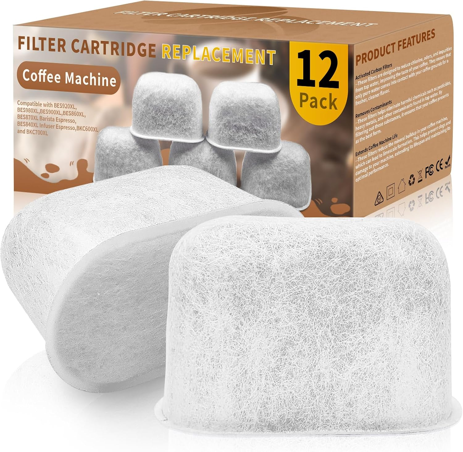 Water Filters Compatible with Breville - 12PCS Water Filter Ion-Exchange Resin Replacement for Coffee Machine for BWF100 BES810 BES840 BES860 BES870 BES878 BES900 BES920 BEP920 image number 3