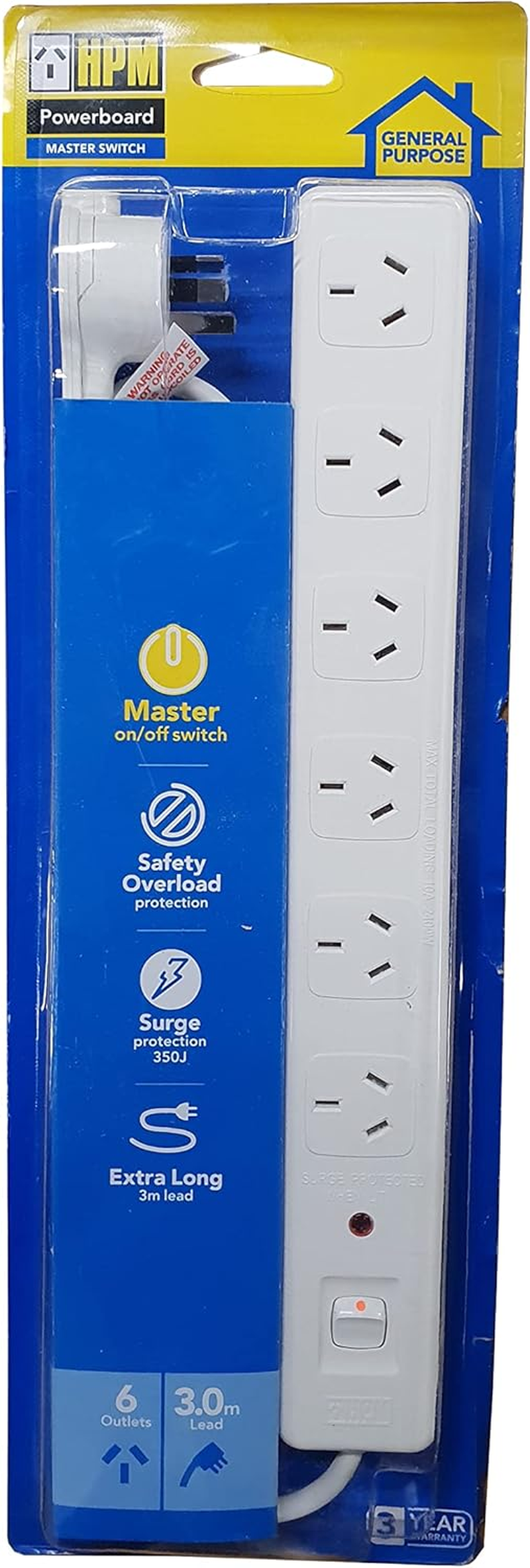 HPM 6 Outlet Surge Protected Powerboard with Master Switch image number 3