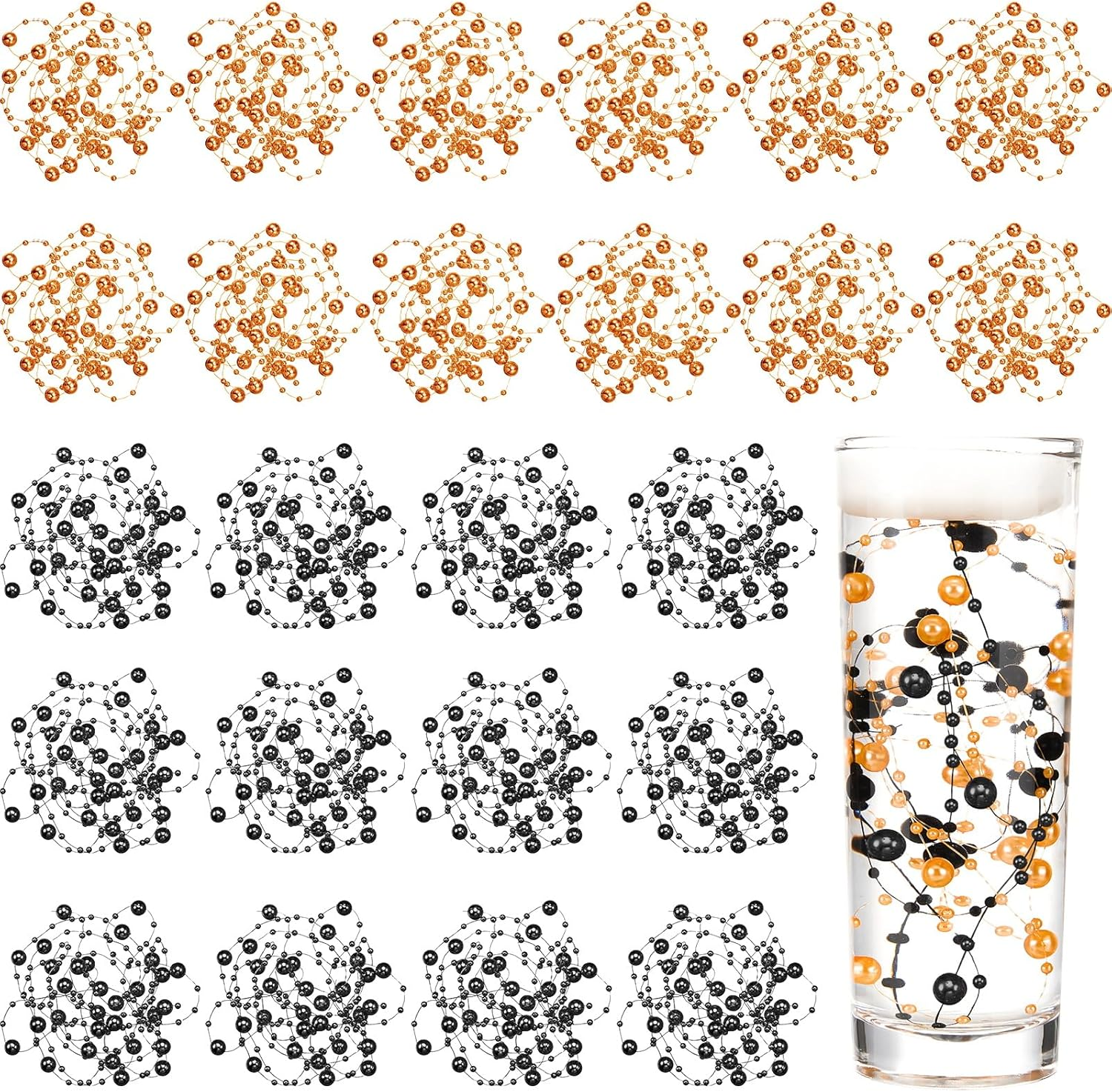 Tondiamo 24 Pcs Artificial Pearl String for Floating Candle Faux Pearls Beads String Party Garland Decoration for Vases Filler Wedding Centerpiece Christmas Party Decor(Rose Gold)