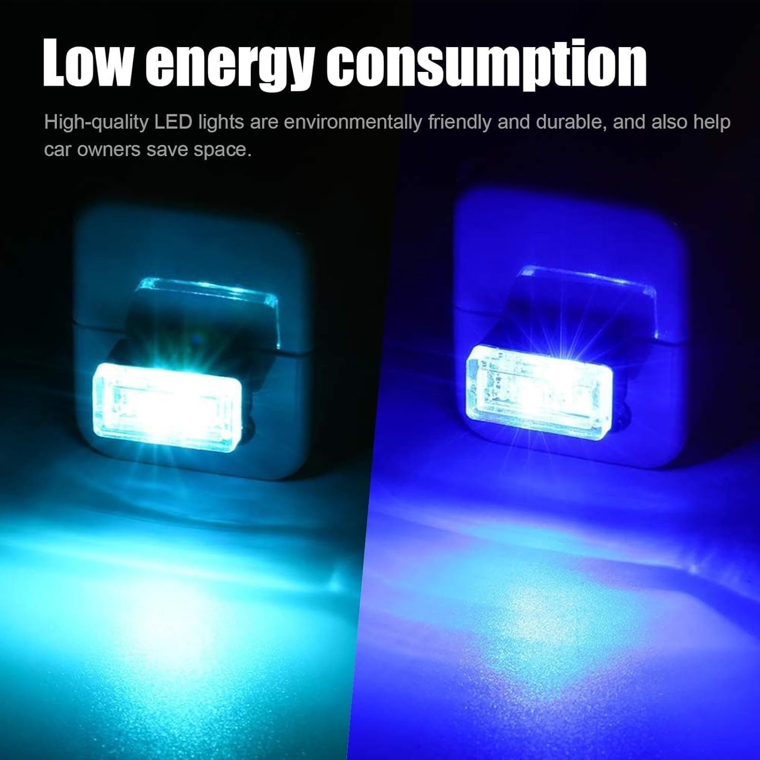4 PCS USB LED Car Interior Atmosphere Lamp, Portable Mini LED Night Light, Plug-In USB Interface Trunk Ambient Lighting Kit, Universal Car Interior Accessories (Blue+Ice Blue) - Ice Blue image number 5