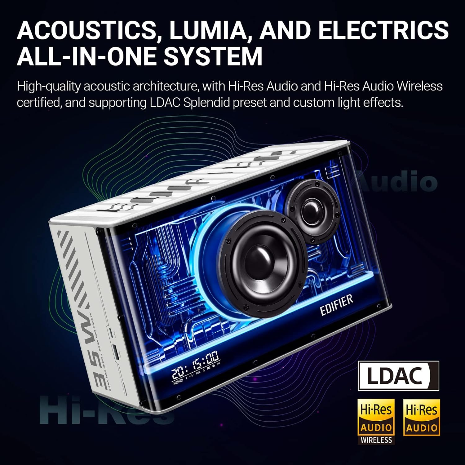 Edifier QD35 Tabletop Bluetooth Speaker with Gan Charger, White image number 5