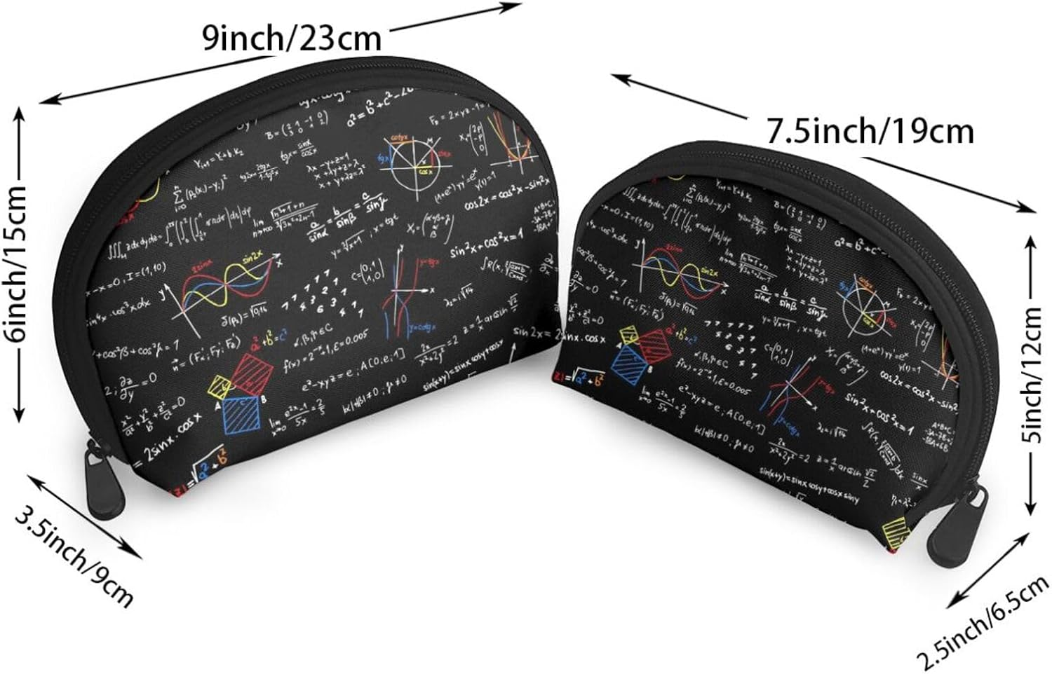 Cozimangoe Coin Pouch Makeup Bags Set, 2 Piece Shell Shape Cosmetic Bag with Pockets for Daily Travel Handbag Lipstick Keys Toiletry, Personalized Math Equation Math Formulas image number 4