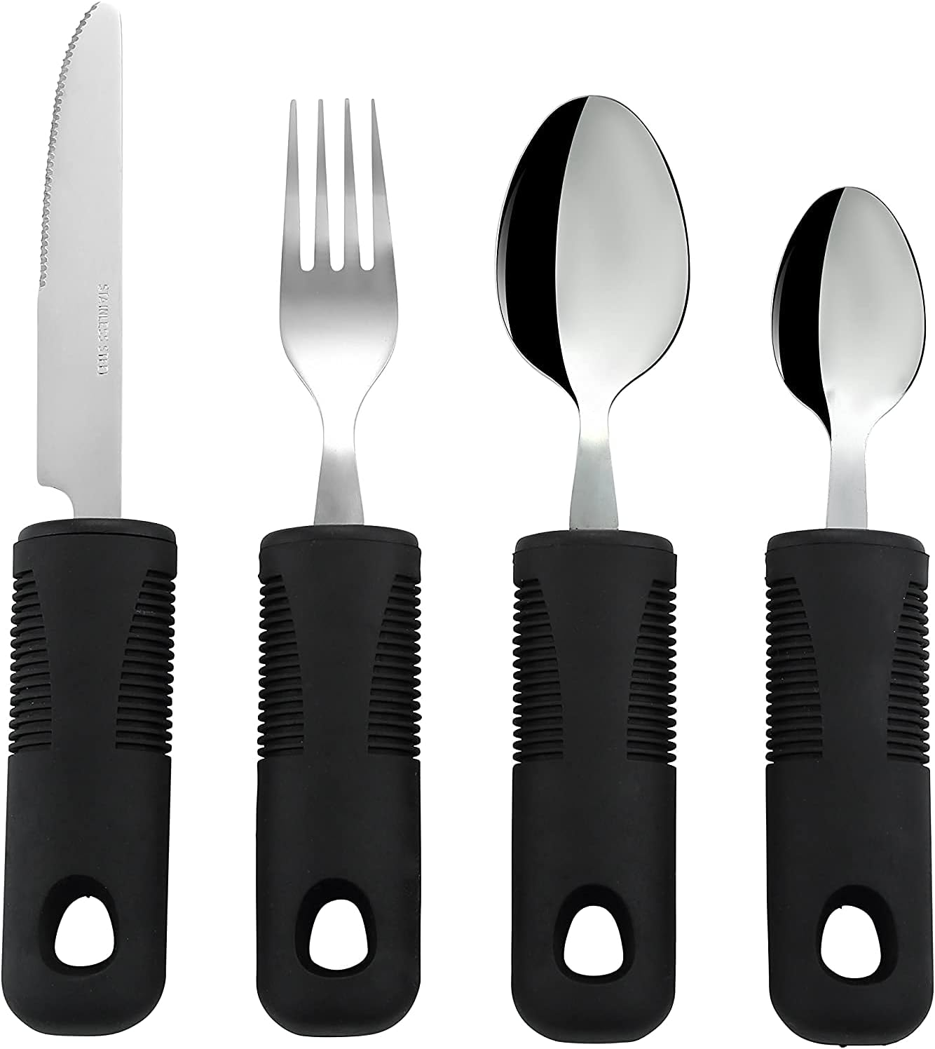 Extra Wide Handles Easy Grip Cutlery Set, Chunky Handles, Corfort Grips Disability Ideal Dining Aid for Elderly Disabled Arthritis Parkinson'S Disease Tremors Sufferers (4PCS Black) image number 2