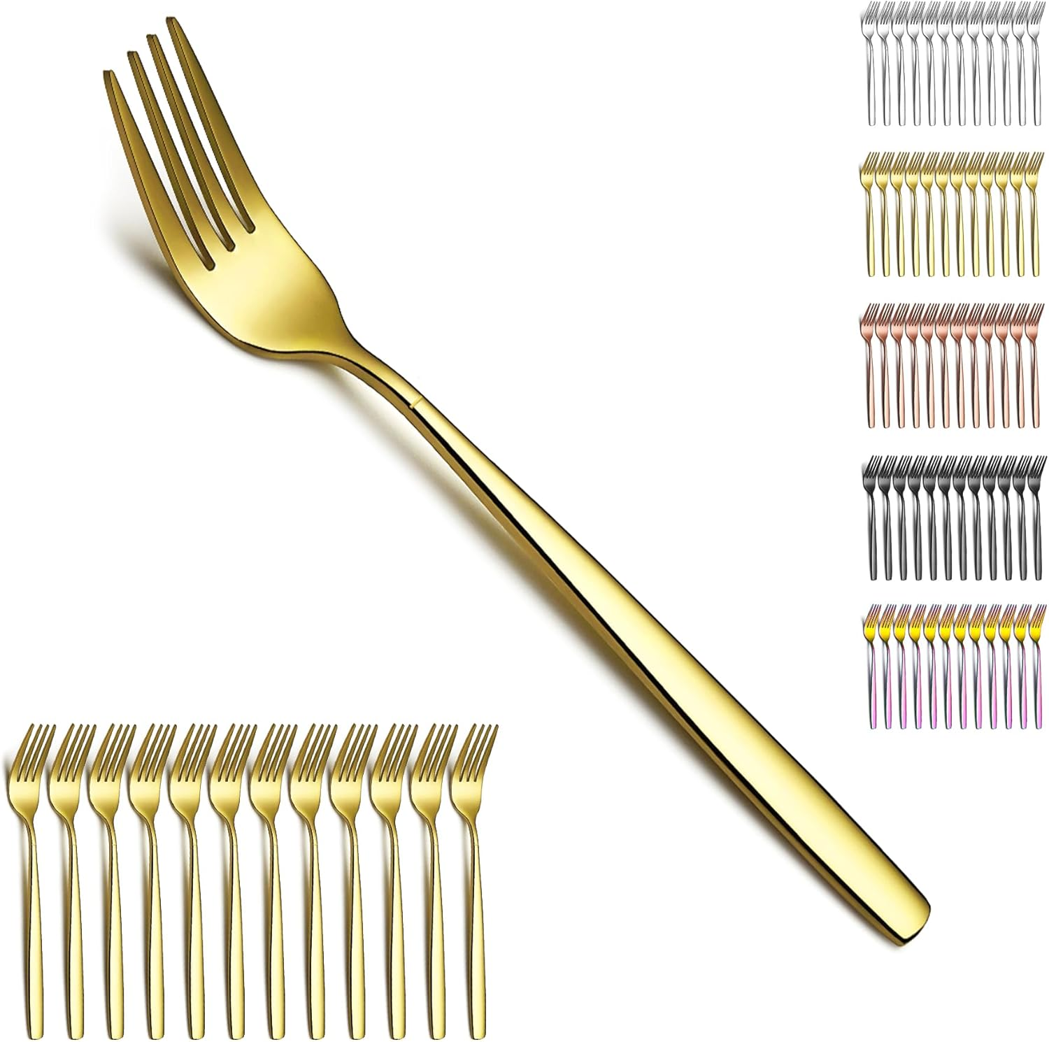 Berglander Gold Table Forks of 12 Pieces, Titanium Gold Plated Stainless Steel Modern Dinner Fork Set, Forks and Spoons Cutlery Ideal for Home, Toilet, Hotel, Wedding, Dishwasher Safe - Black image number 7