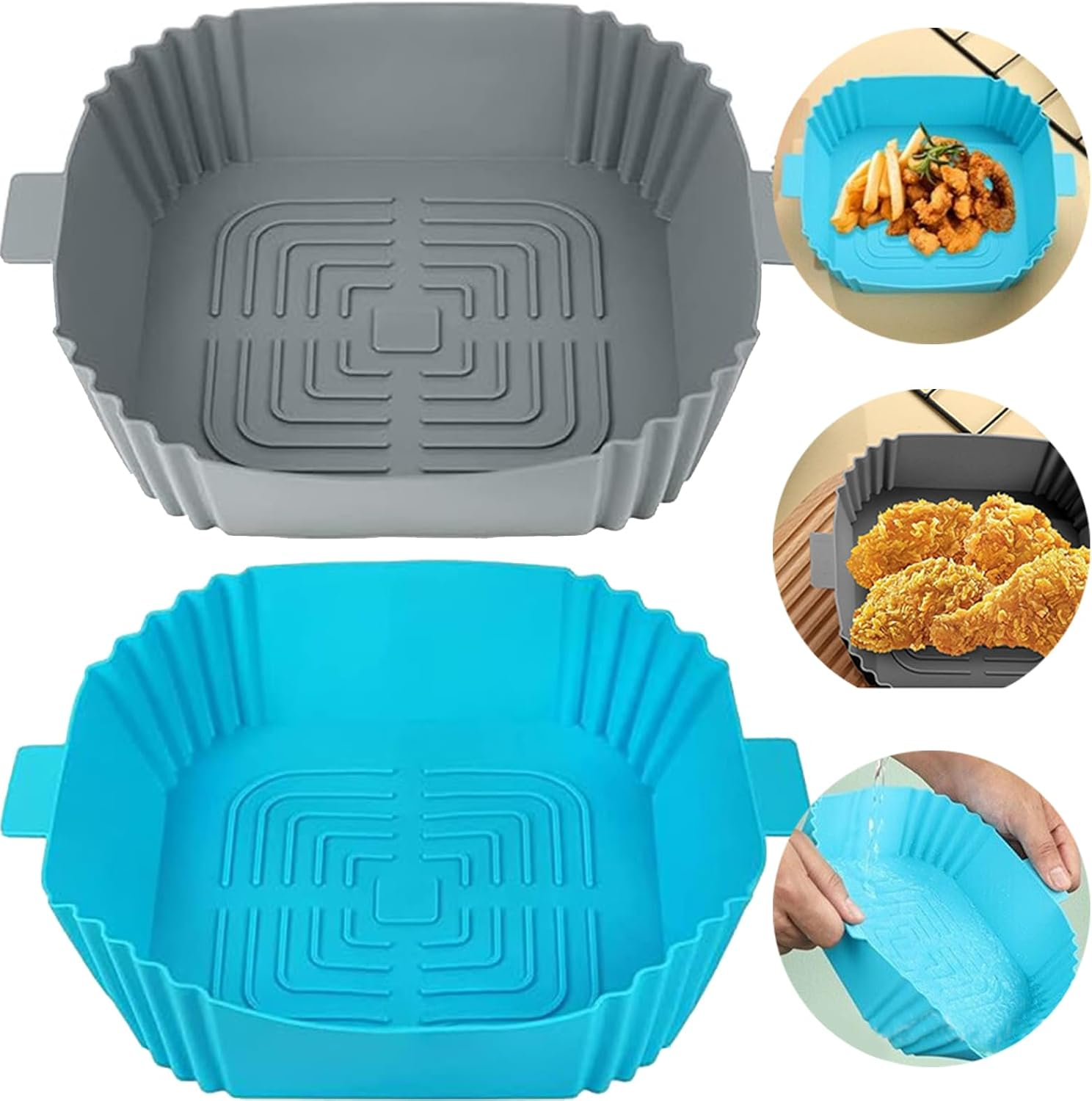 Air Fryer Silicone Liner Baking Pan Square 2 Pack, Air Fryer Liner, Reusable Air Fryer Liner Silicone Pan Oven Liner Baking Tray, Air Fryer Basket Silicone Pad Bowl Air Fryer Accessories Kitchen
