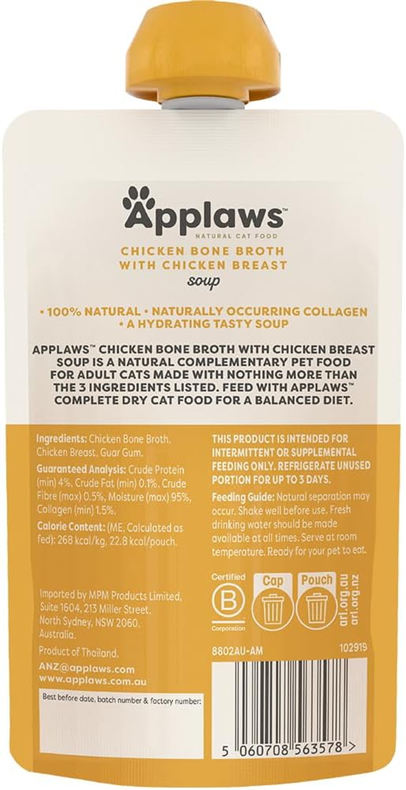 Applaws 100% Natural Wet Cat Treat Chicken Bone Broth with Chicken Breast Soup, Limited Ingredients Pet Food 80G (Pack of 6) image number 1