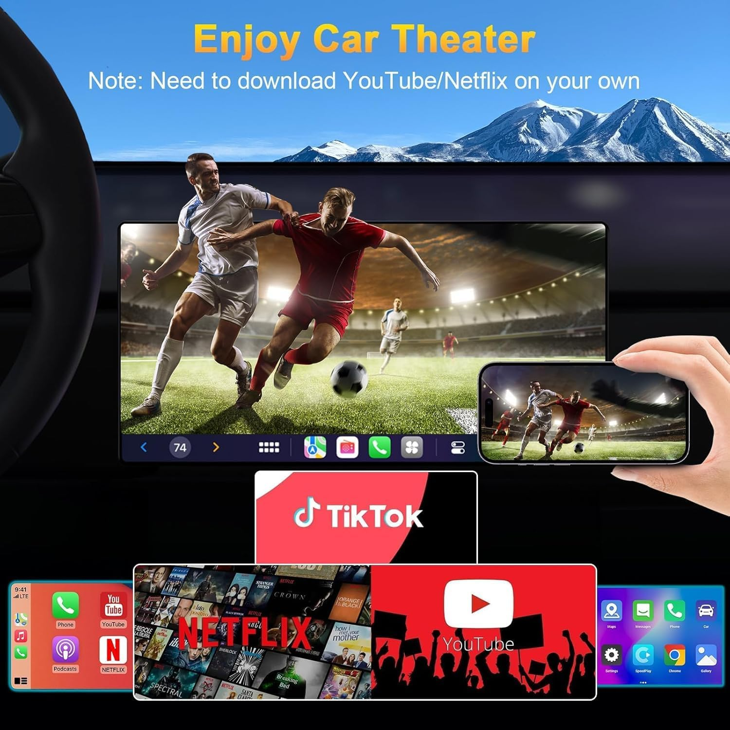 5 in 1 Wireless Carplay Adapter and Android Auto Adapter Support Netflix/Youtube - Carplay Ai Box Convert Carplay Dongle TF Card/U Disk Magic Link for OEM Wired Carplay/Android Auto Cars image number 5
