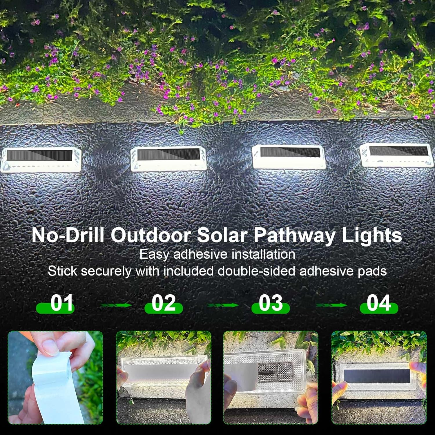 Lacasa Solar Deck Lights, Solar Light Outdoor Waterproof IP68, Solar Powered Pathway Yard Driveway Step Landscape Lights, LED Lighting 50LM for Garden Path Walkway Stair Patio, 8 Pack Cool White 6000K image number 4