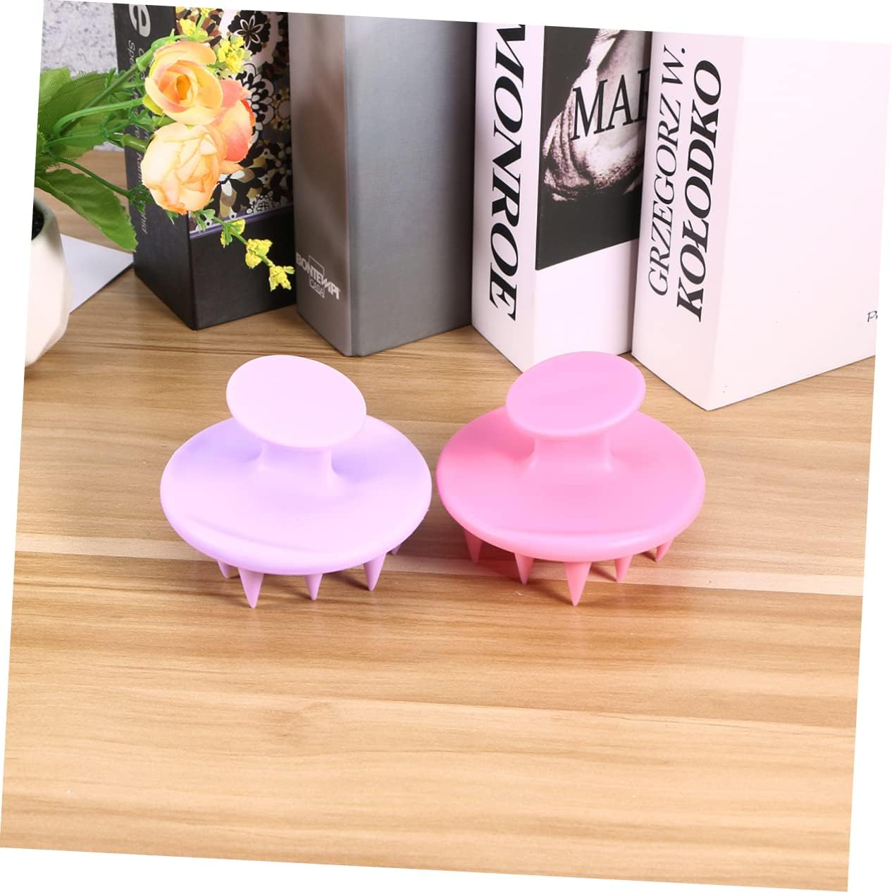 Obuyke 2Pcs Silicone Hair Scalp Massager Brush Set Exfoliating Shampoo Brush for Dandruff Treatment Stress Relief and Healthy Hair Growth Pink and Purple for Home and Salon Use image number 6