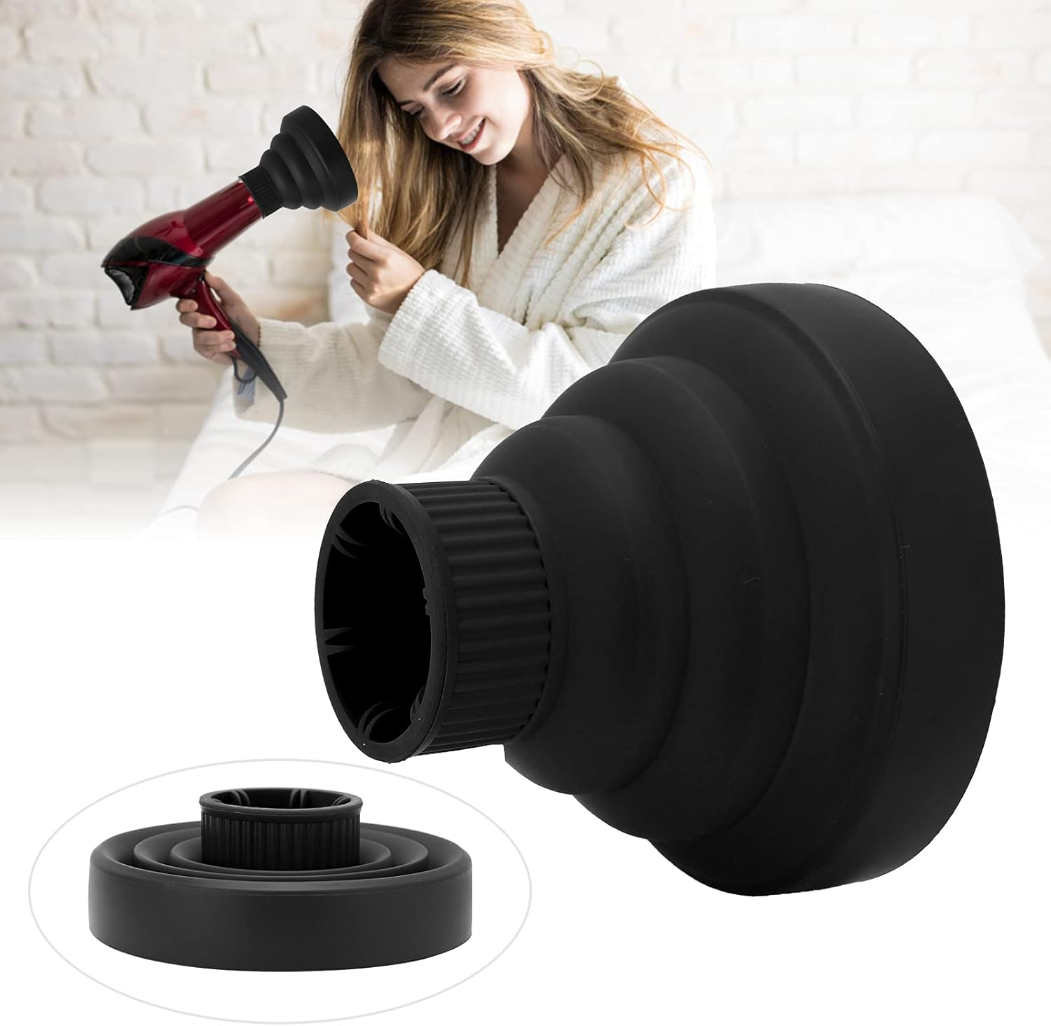 Hair Dryer Diffuser, ABS Silicone Collapsible Hair Dryer Diffuser Portable Hair Dryer Diffuser Universal Collapsible Hair Dryer Diffuser for Home for Salon (Black) image number 5