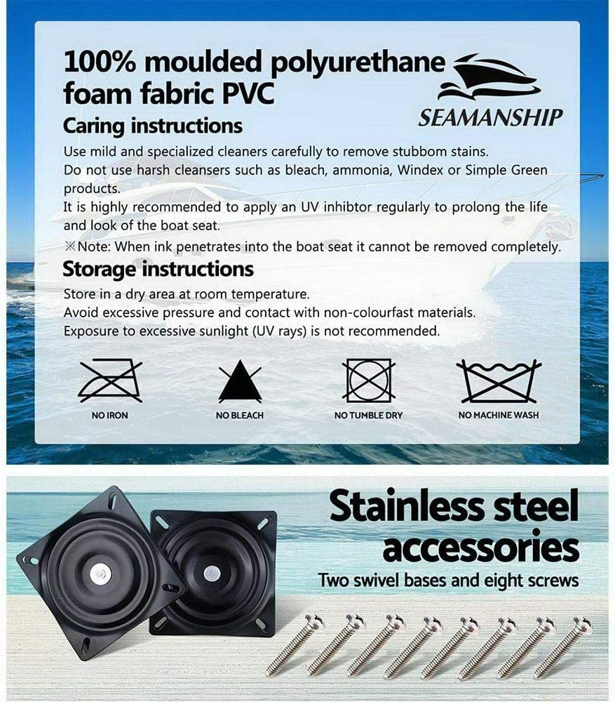 Seamanship Boat Seats, Set of 2 Folding Seat Swivel Chair Floor Chairs Marine Seating Fishing Outdoor Accessories, All Weather Conditions Stainless Steel Grey image number 2