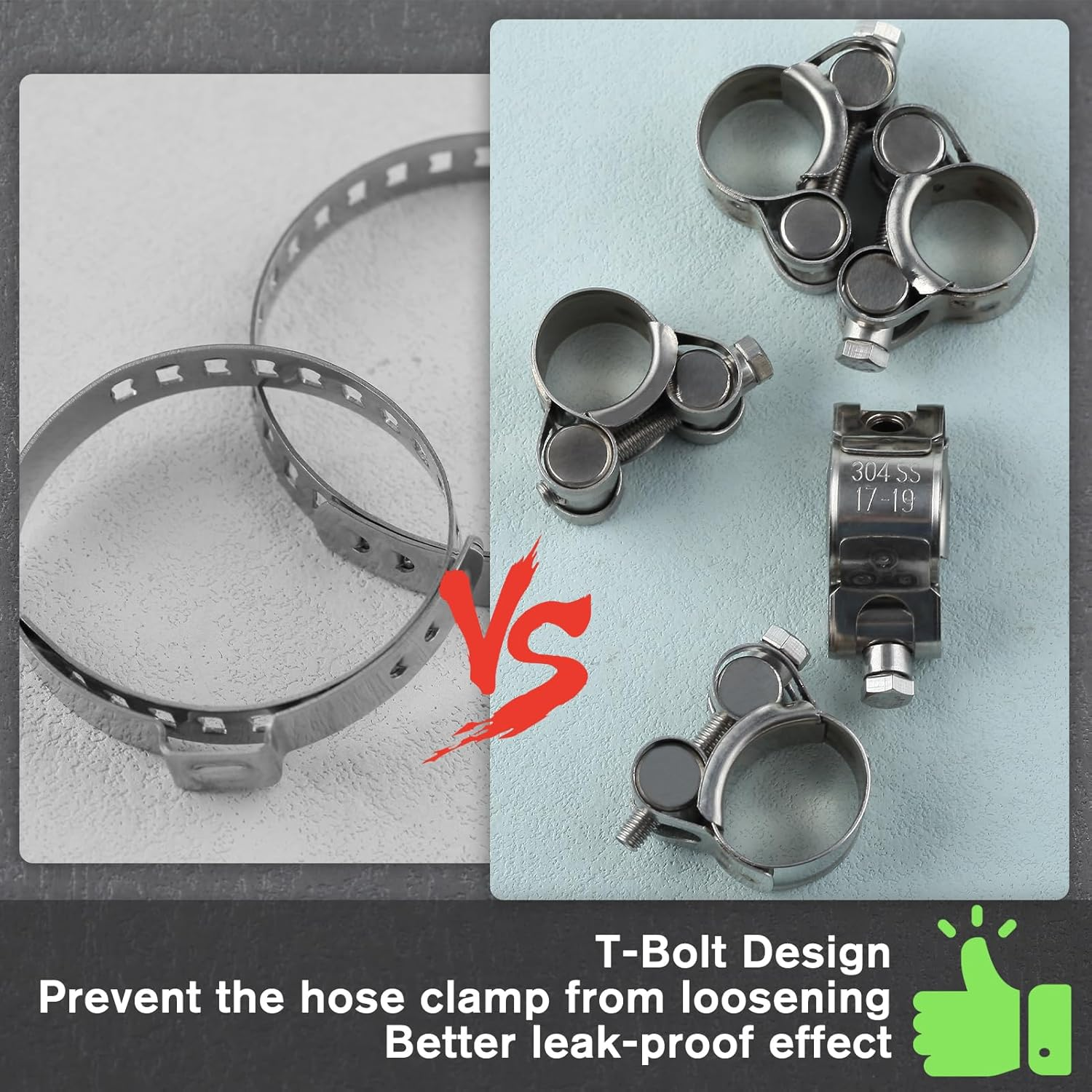 LEONTOOL 4 PCS 17-19Mm Range T-Bolt Hose Clamps, Heavy Duty Adjustable Pipe Clamps with Wrench, 304 Stainless Steel Turbo Pipe Clamps for Automotive Intercooler Radiator Heater High Pressure Hose image number 4