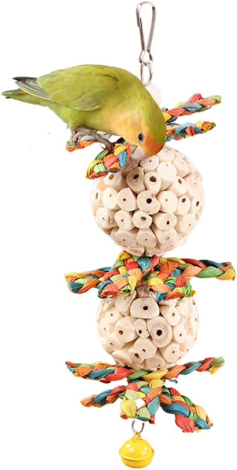 Bird Toys Conure Toys Hanging Natural Soft Sola Ball Natural Corn Husk Beak Chew Shred Colorful Forage Toys for Parrots, Cockatiel, Conure, Love Birds,Parakeets,Budgie and Other Small Birds (L)