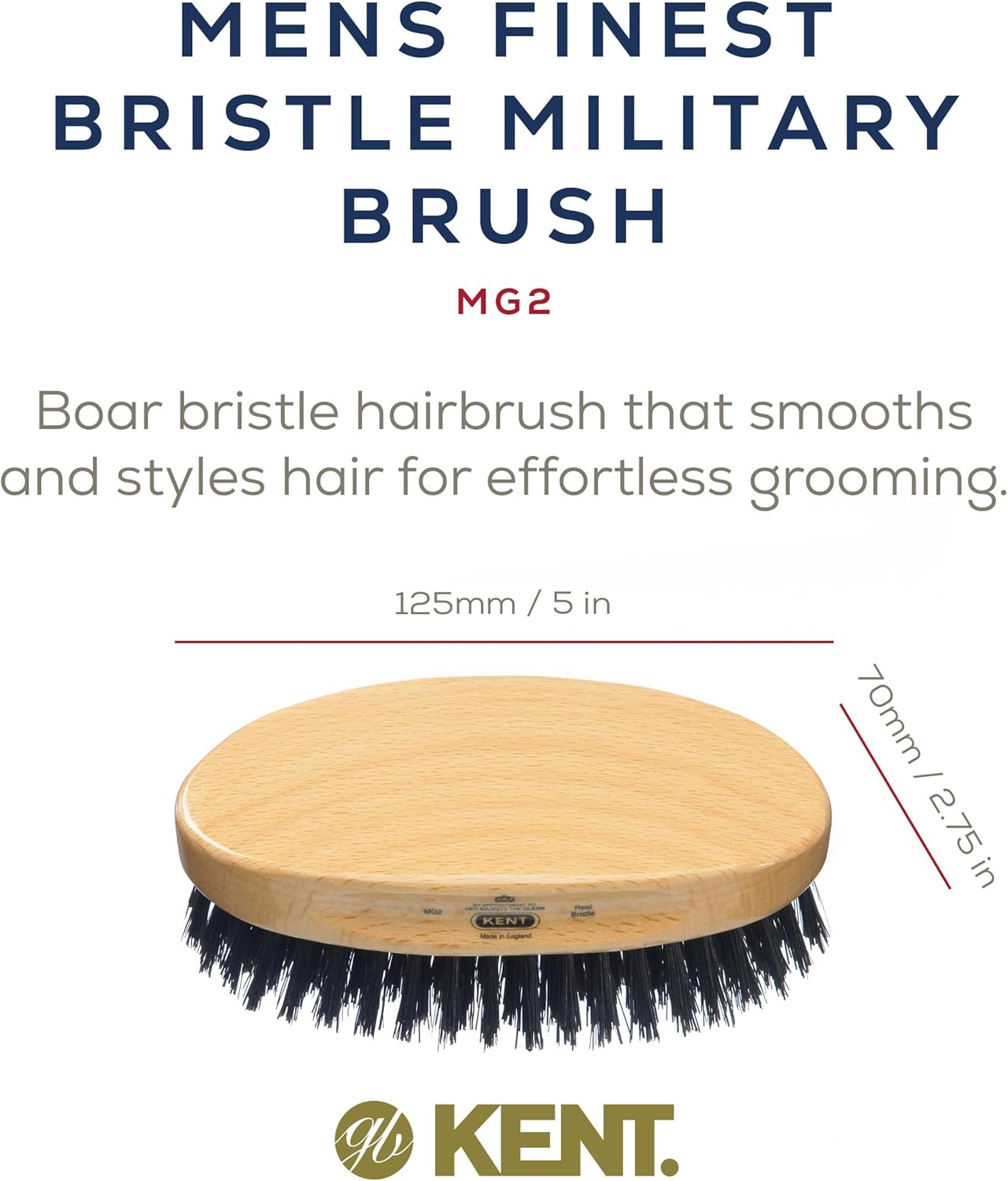 Kent Oval Beechwood Pure Bristle Hair Brush, Black image number 1