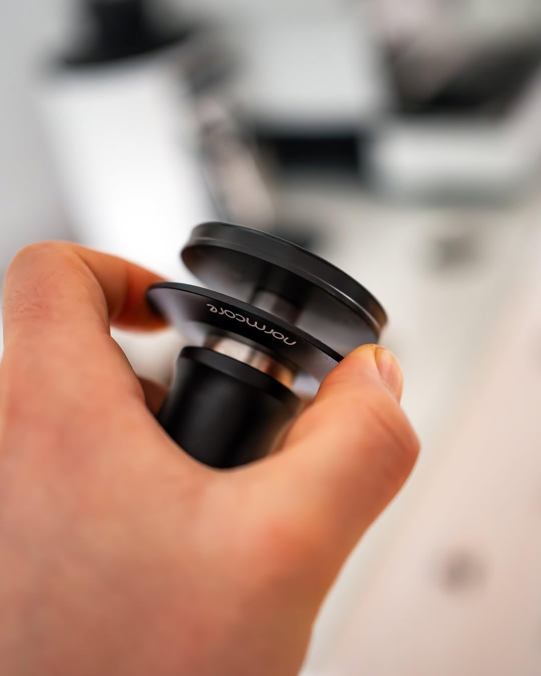 Normcore 58.5Mm Coffee Tamper V5, Spring-Loaded Espresso Tamper with 6 Adjustable Pressure Settings, Tri-Spring Technology, Titanium-Coated Flat Base, Aluminum Handle and Silcone Stand, Black image number 1