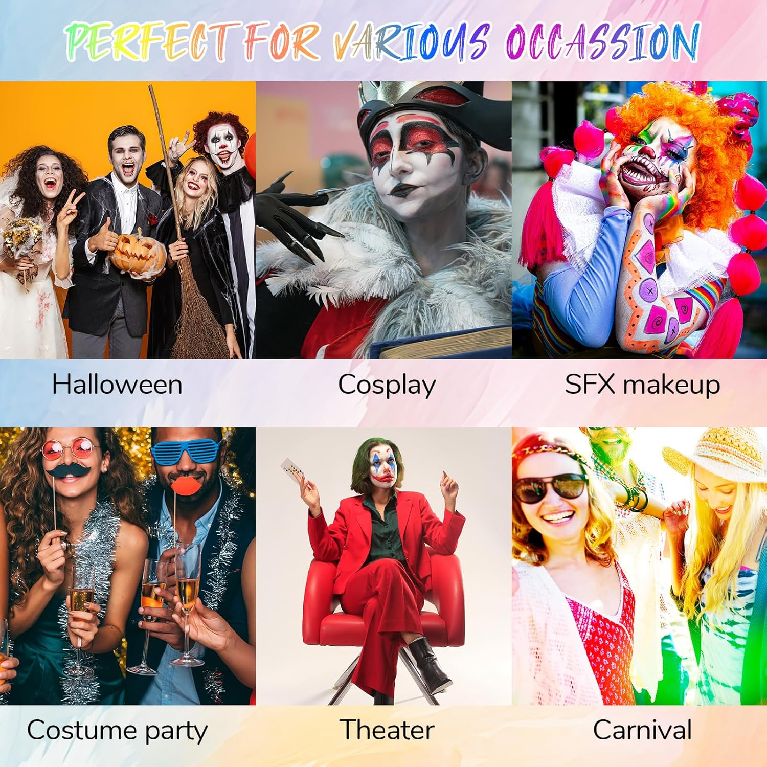 YBUETE Halloween Face Paint Kit for Adult,15 Colors Water Based Face Paint Kit with Stencils,Professional Body Painting Makeup Palette for Halloween Clown Skeleton Zombie Vampire Costume Makeup image number 5