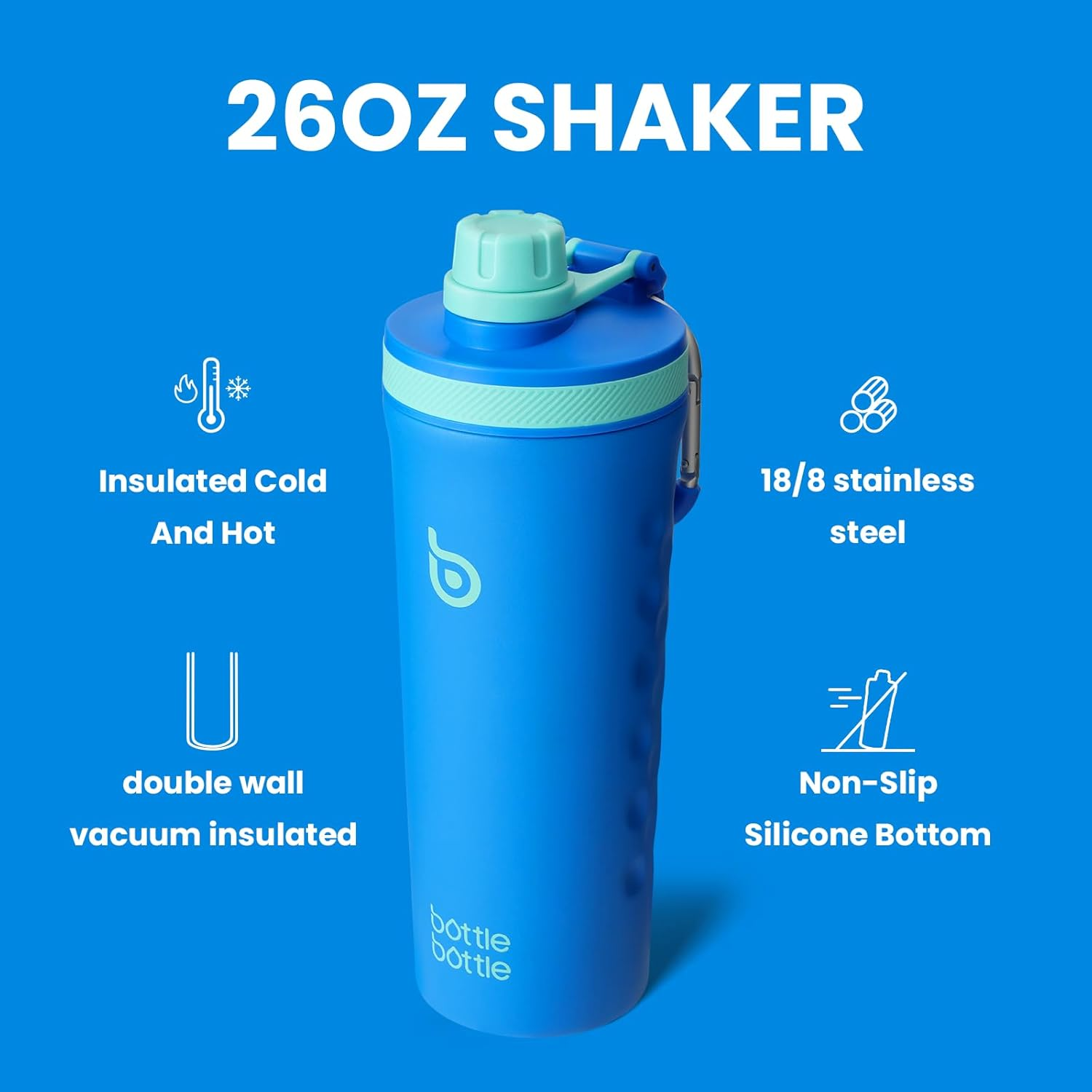 BOTTLE BOTTLE 26 Oz Insulated Shaker Bottle Insulated Water Bottle for Men and Women Protein Shaker for Gym Water Cup Dark Blue - Dark Blue image number 6