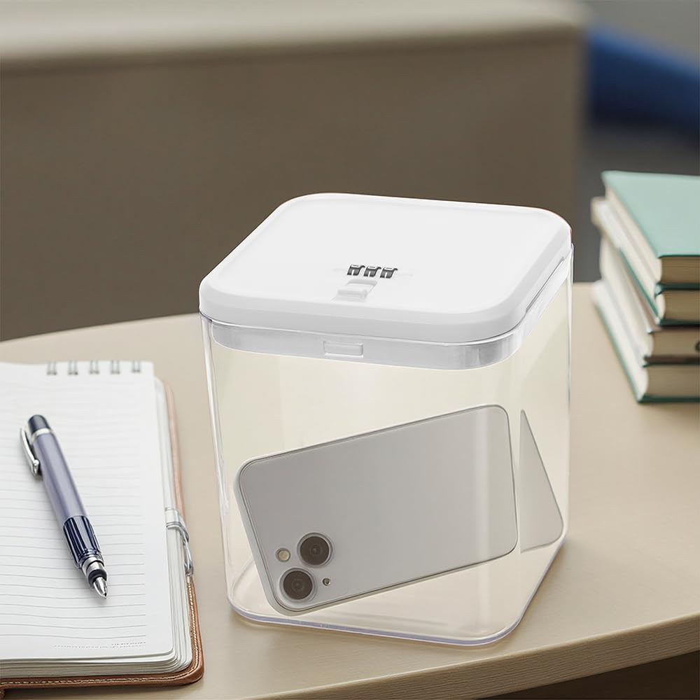 Lockable Storage Box,Medicine Lock Box Travel Case,Refrigerator Bin Container for Food,Medicines,Snacks,Locking Mobile Cell Phone Smart Device Jail,Small Lockbox for Office,Home,School (White) image number 3