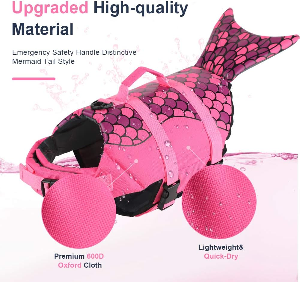 EMUST Mermaid Life Jackets for Dogs, Adjustable Small/Medium/Large Dog Life Vest for Water Safety Pet Life Vest with Rescue Handle Safety Vest for Swimming Pool Beach Boating, L image number 2