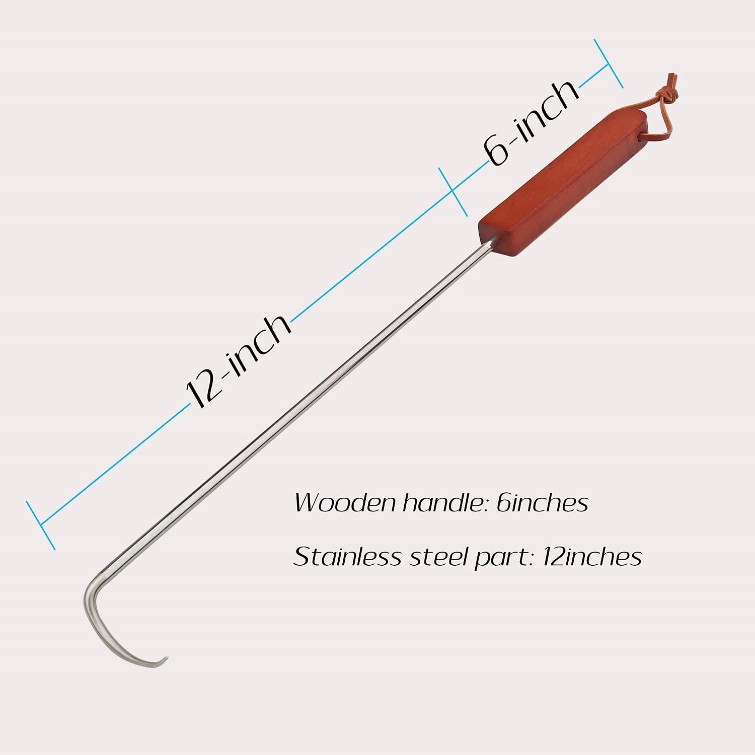 PEPKICN 46Cm Pigtail Food Flipper - Stainless Steel BBQ Meat Turner Hook with Wooden Handle for Grilling & Smoking image number 1