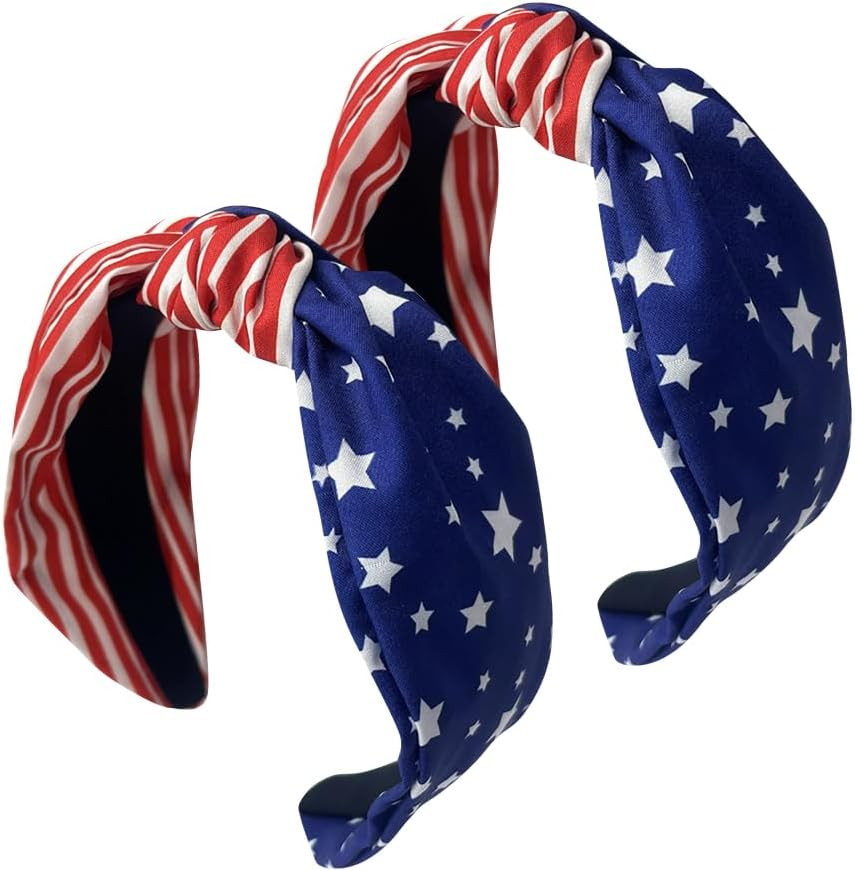 USA Flag Knotted Headband 4Th of July American Flag Headband Red White Blue Headband Patriotic Theme Headwear Headpiece Headpiece Hair Accessories For image number 2