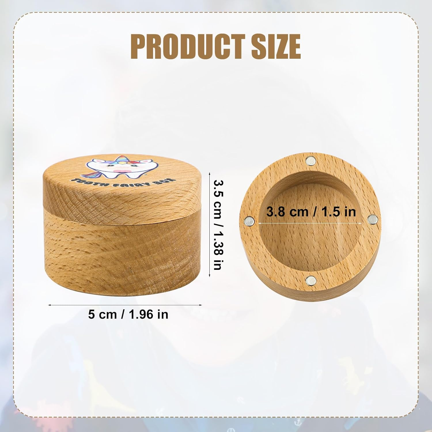 XIHIRCD Magnetic Tooth Fairy Box for Boys Girls, Wooden Tooth Keepsake Box for Lost Teeth Cute Tooth Holder First Tooth Storage Box Birthday Souvenir Gift (Unicorn) image number 1