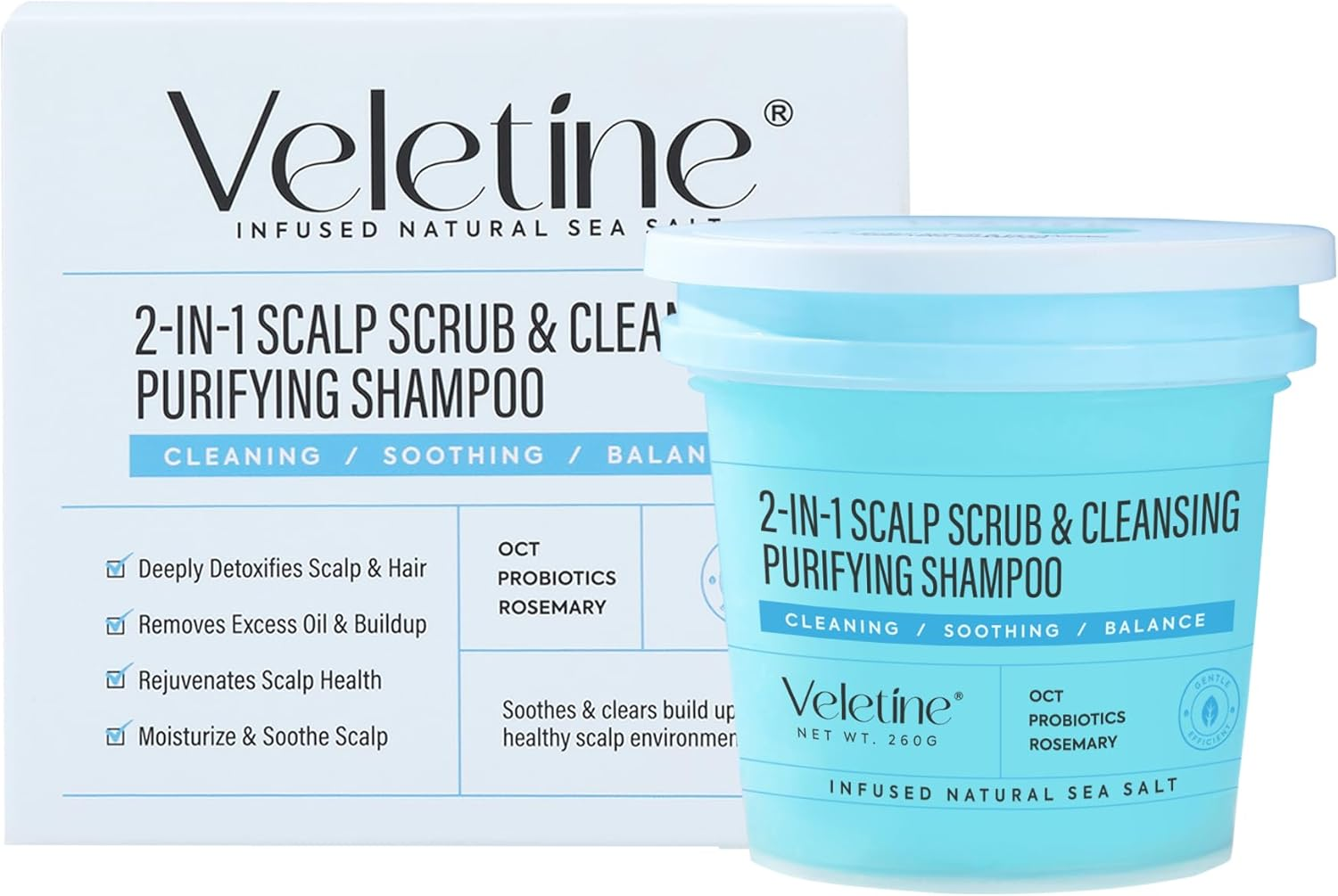 Veletine Scalp Treatments,Cleasing Scalp Cream,Purifying Scalp Scrub,2-In-1 Scalp Scrub & Cleansing Shampoo,With Scalp Massage Brush（260G） image number 4
