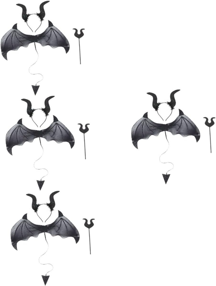 TEHAUX 2 Sets Prom Dress up Prom Suit Halloween Props Devil Costume Horn Headband Vampire Demon Costume Kit Devil Costume Set Devil Horns Wing Cosplay Supplies Devil Set for Halloween Hay