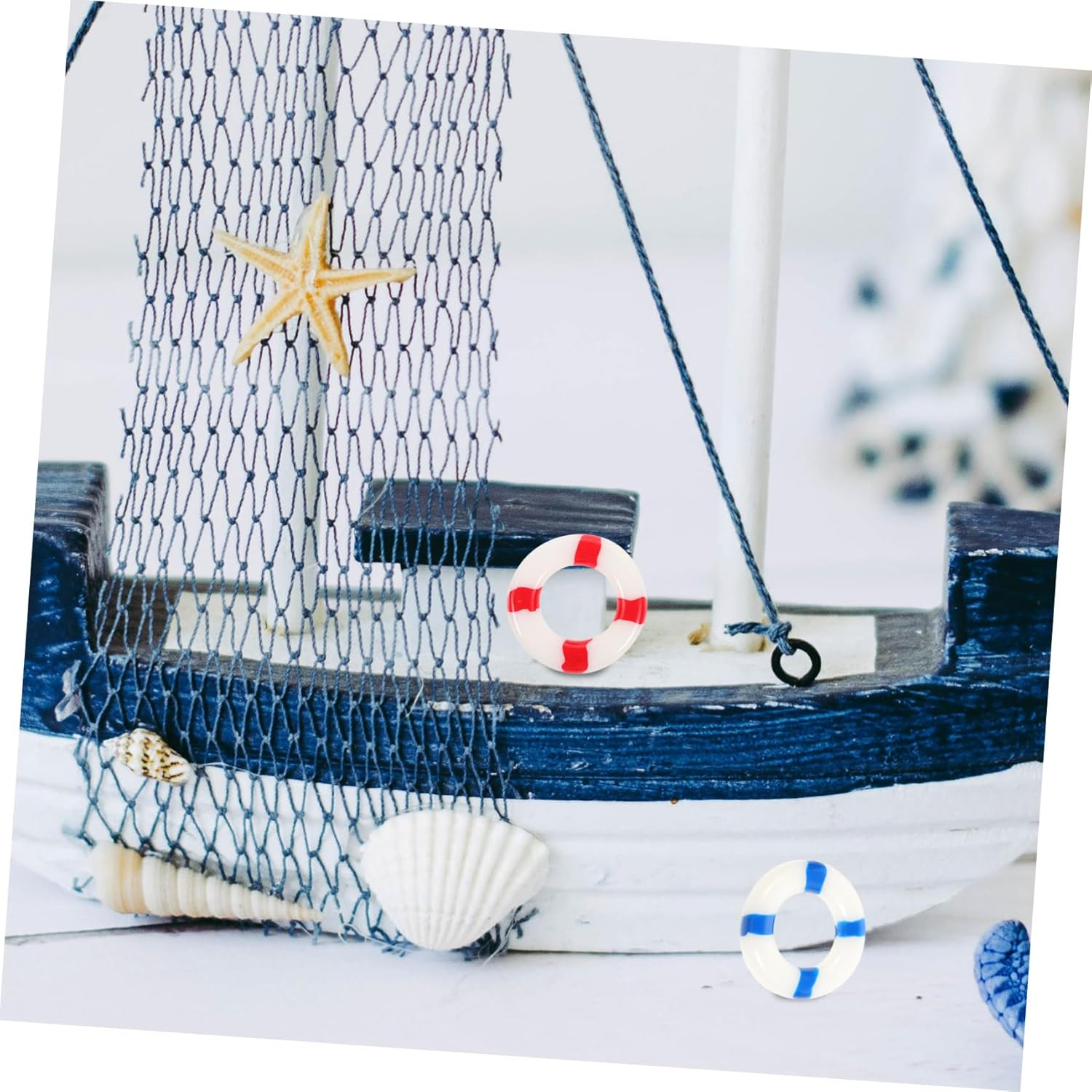 KITANDOVE 10 Pcs Landscape Swim Decorations Mediterranean Nautical Life Buoy Ornaments for Fish Wall Decor Beach Theme Party Garden Decorations and Aquarium Accents image number 1