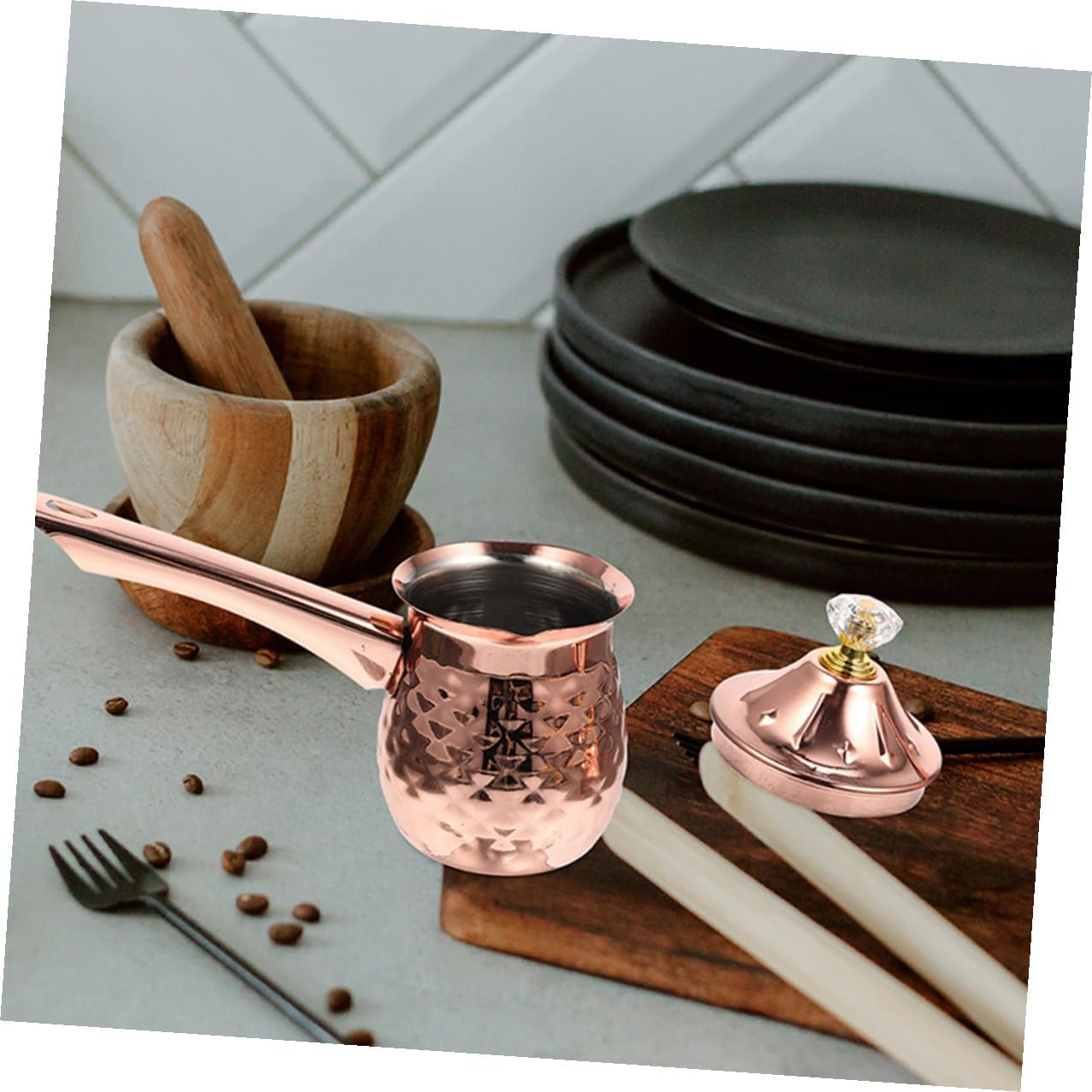 BESTYASH Rose Gold Stainless Steel Turkish Coffee Pot Small Milk Pitcher with Ergonomic Handle for Hot Coffee Heating Lightweight Easy to Clean Household Espresso and Milk Frothing Cup