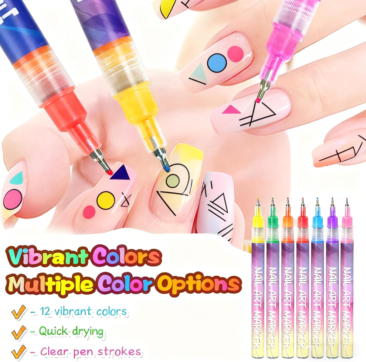 Nail Art Pens & Nail Art Markers Set, 12 Color Professional Fine Tip Nail Polish Pens for 3D Designs, DIY Nail Art Kit for Beginners & Kids image number 4
