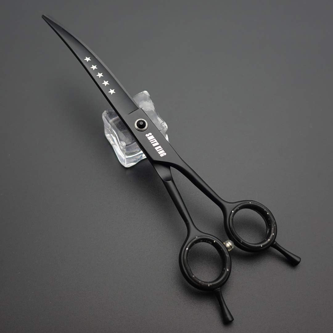 7.0 Inches Professional Dog Grooming Scissors Set Straight & Thinning & Curved & Chunkers & Comb 5Pcs in 1 Set for Left-Handed & Right Handed Black - Purple image number 6