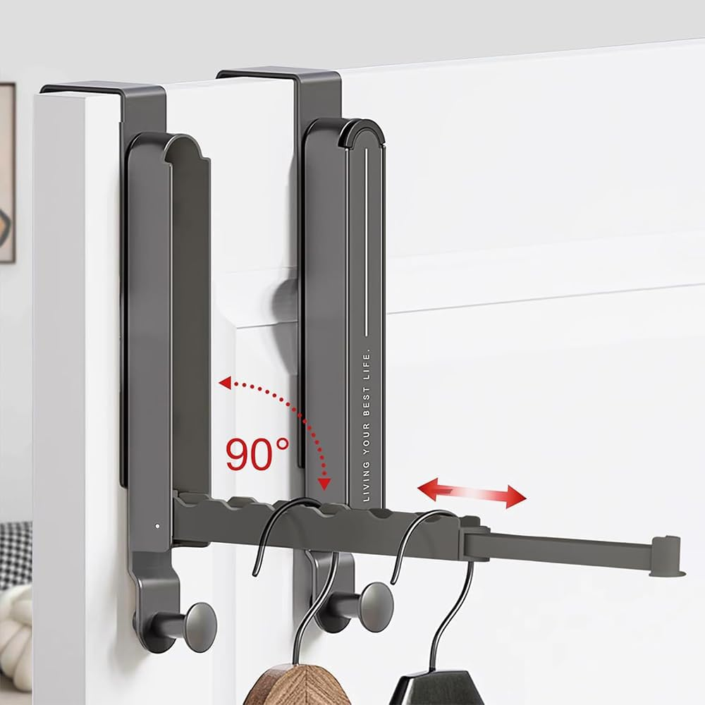 NYGHMY 2 Pcs Folding Clothes Drying Rack over the Door, Foldable Travel Hanger with Retractable Hanging Rod - Space Saving Laundry Solution, Gun Grey image number 4