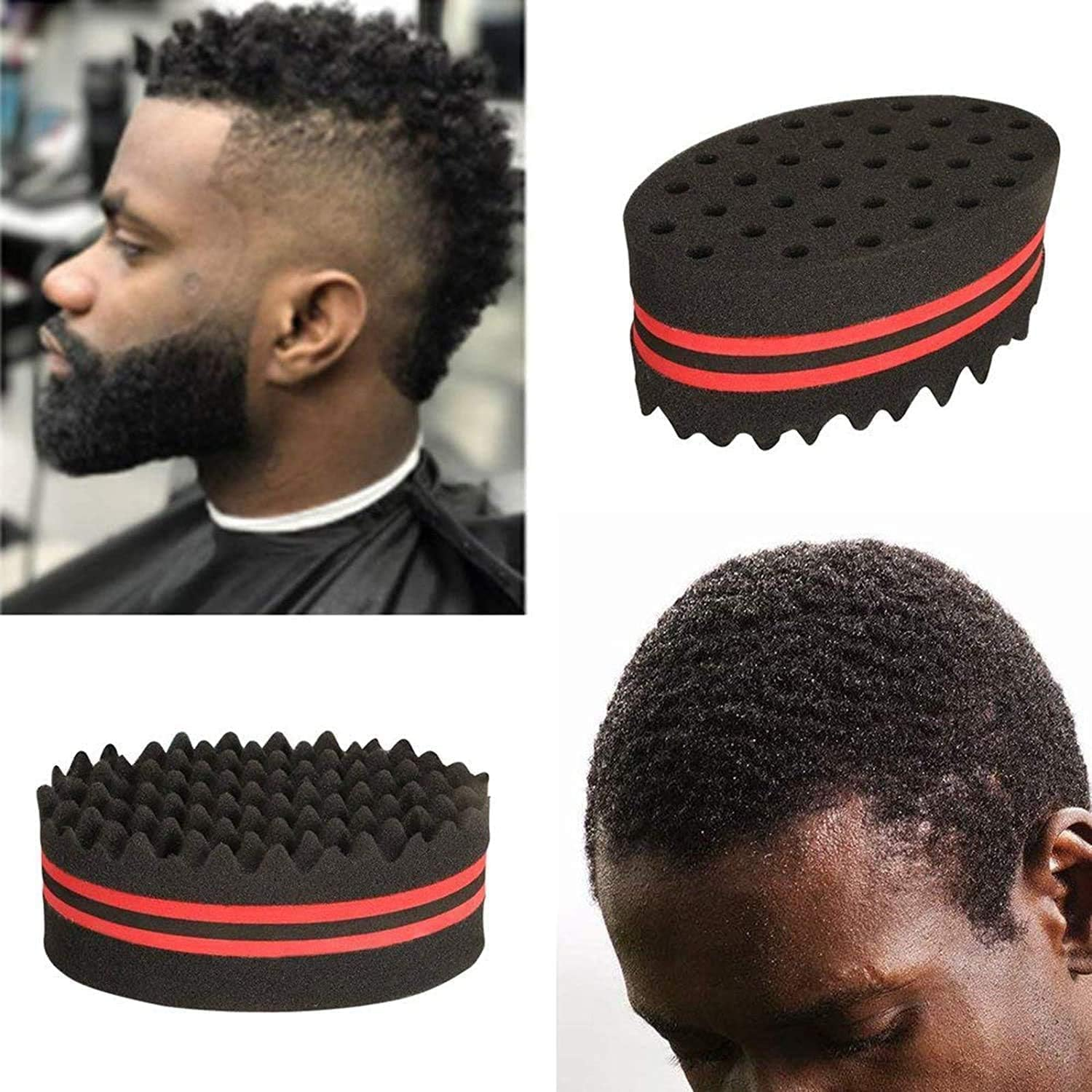 Hair Sponge Brushes Curls Hair Sponges with Steel Comb, 2Pcs Small Holes Sponge Brush Sponge Hair Brush,Twist Hair Sponge Big Holes Sponge Brush Small Holes Barber Hair Brush Hair Sponge Twist Brush image number 4